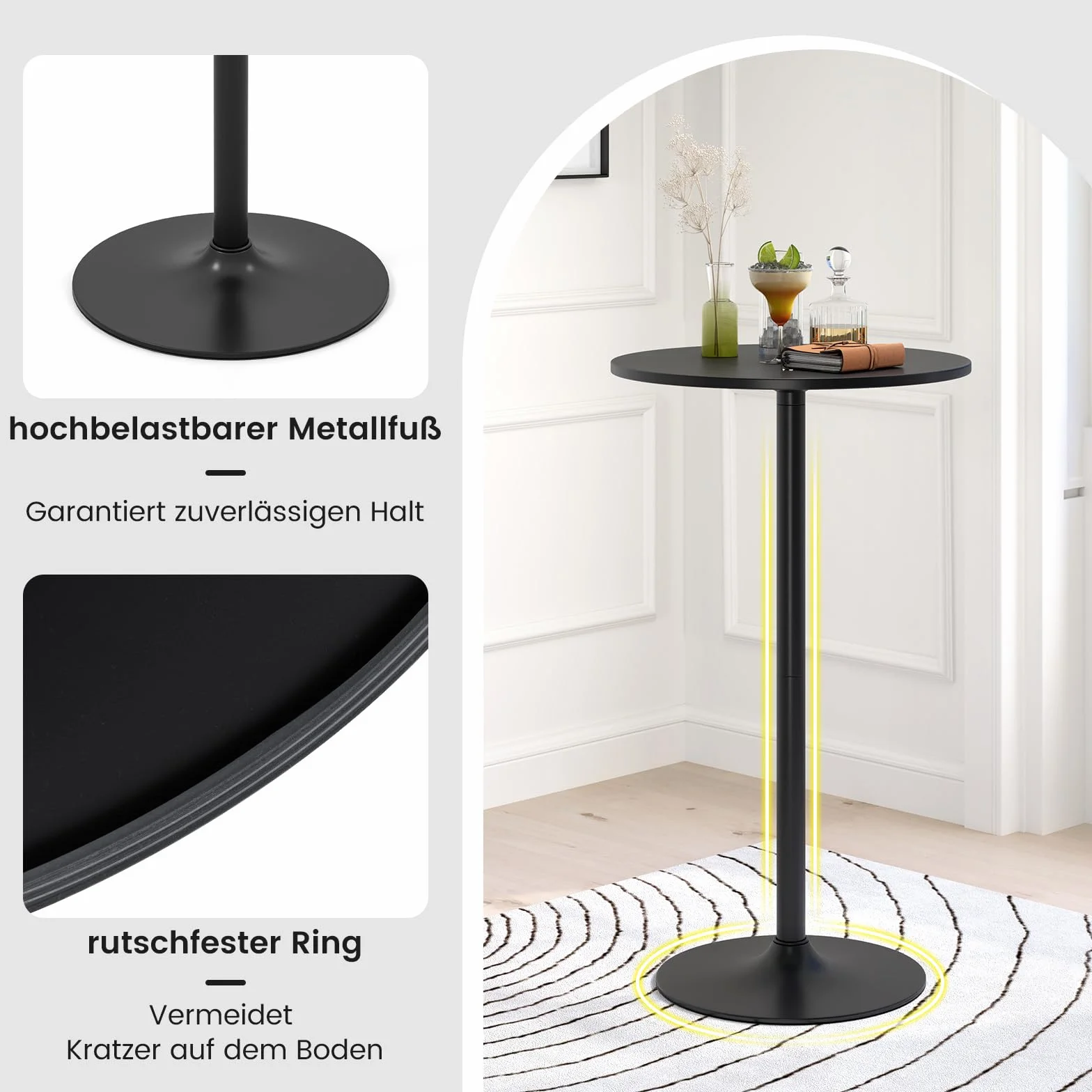 COSTWAY stół barowy i do jadalni, 2 w 1, regulacja wysokości 56/101,5 cm, okrągły stół bistro na balkon, do klubu, pubu, domu, czarny