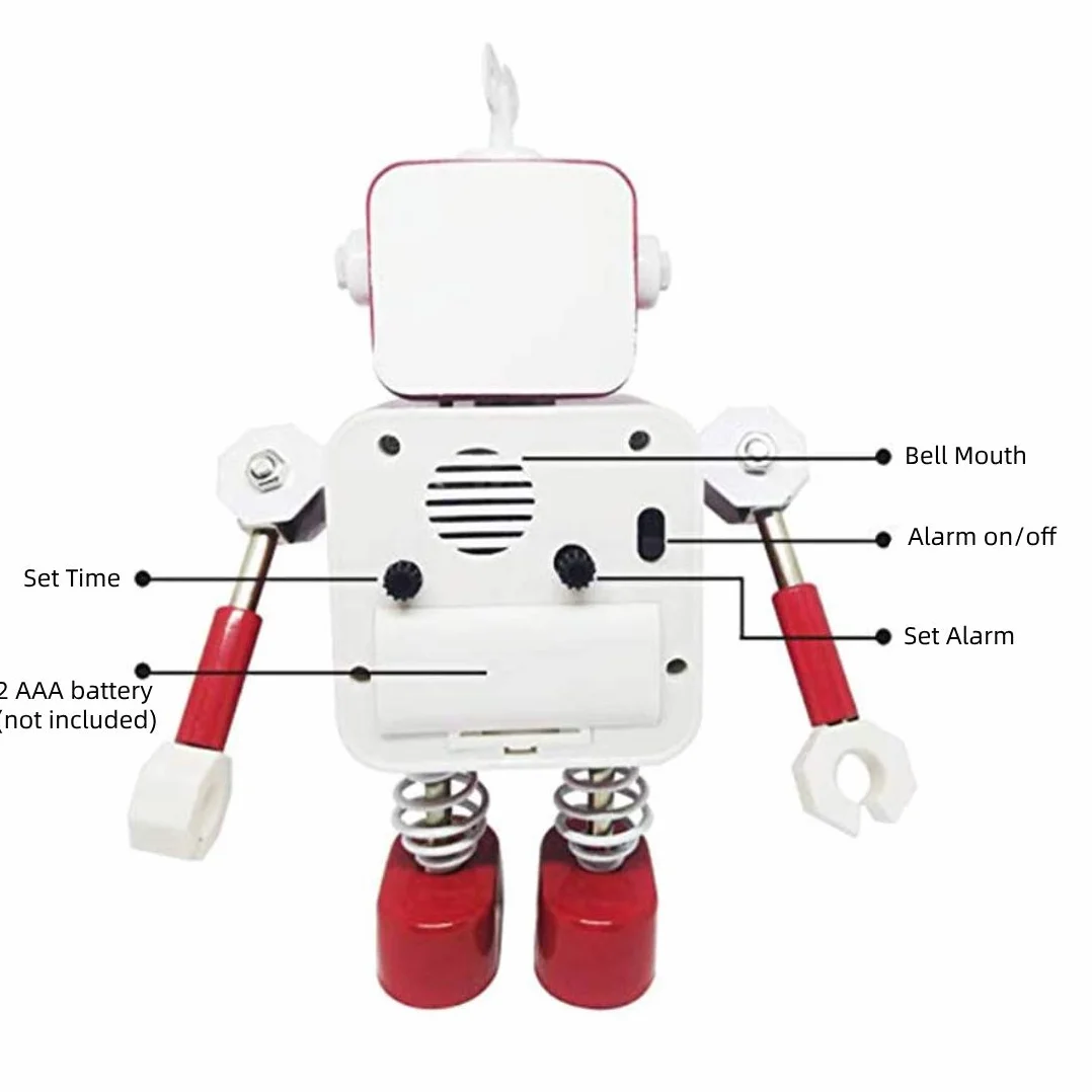 Diskary Robot budzik, cichy budzik z migającymi światłami oczu i obrotowym ramieniem, Prezent Dla Dzieci (czerwony)