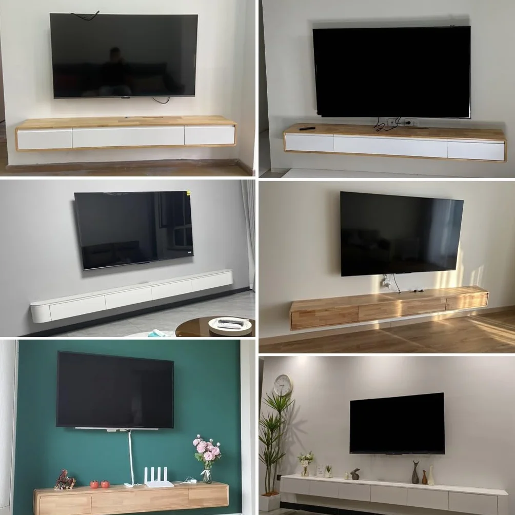 Wisząca podstawka pod telewizor, montowana na ścianie, konsola mediów rozrywkowych, wiszące półki z drzwiami, do przechowywania pod telewizorem (kolor: A, rozmiar: 160 cm)