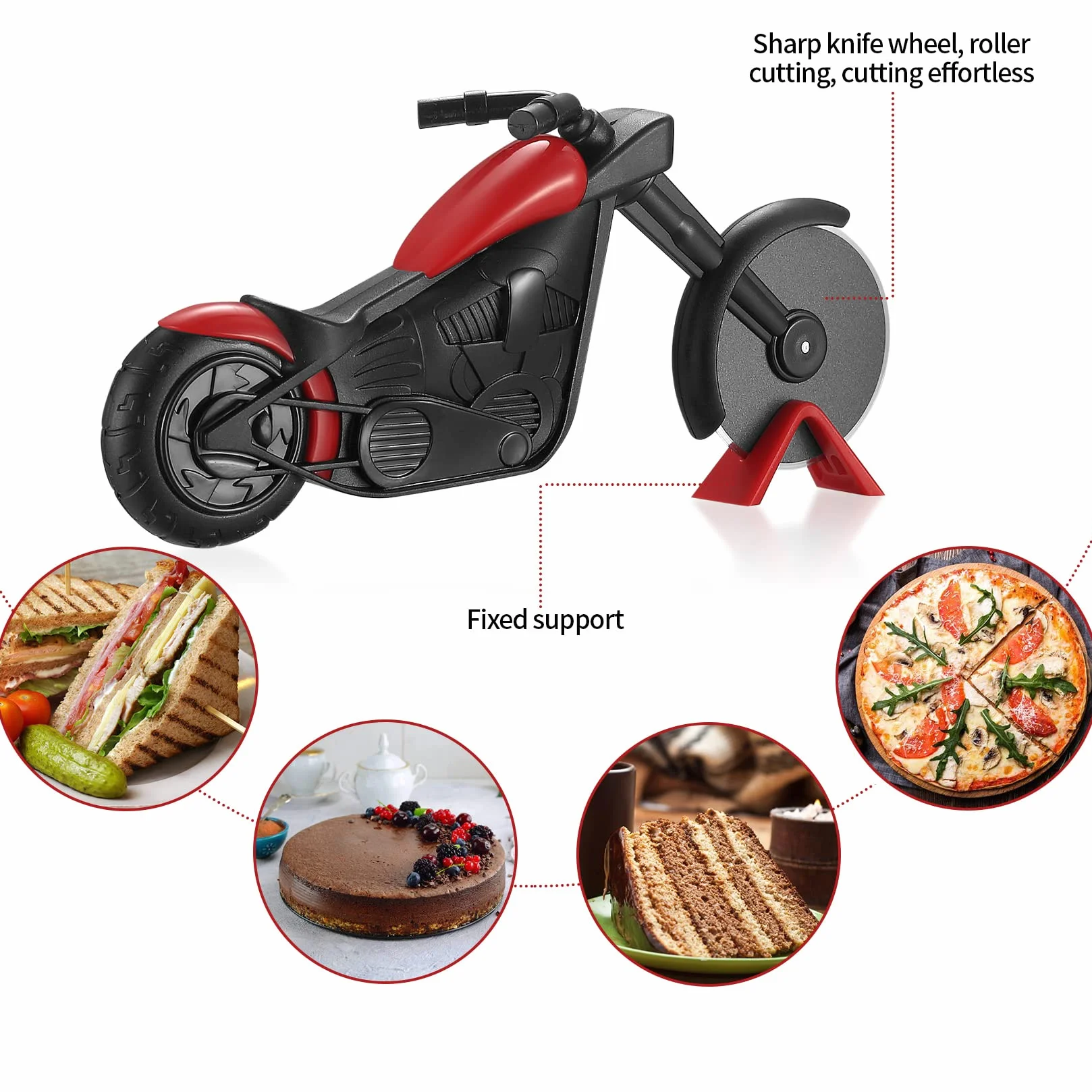 Nóż do Pizzy Motocykl Pizzaschneider, Dwukołowy, Stal Nierdzewna, Rolka z Stojakiem, Akcesoria Kuchenne