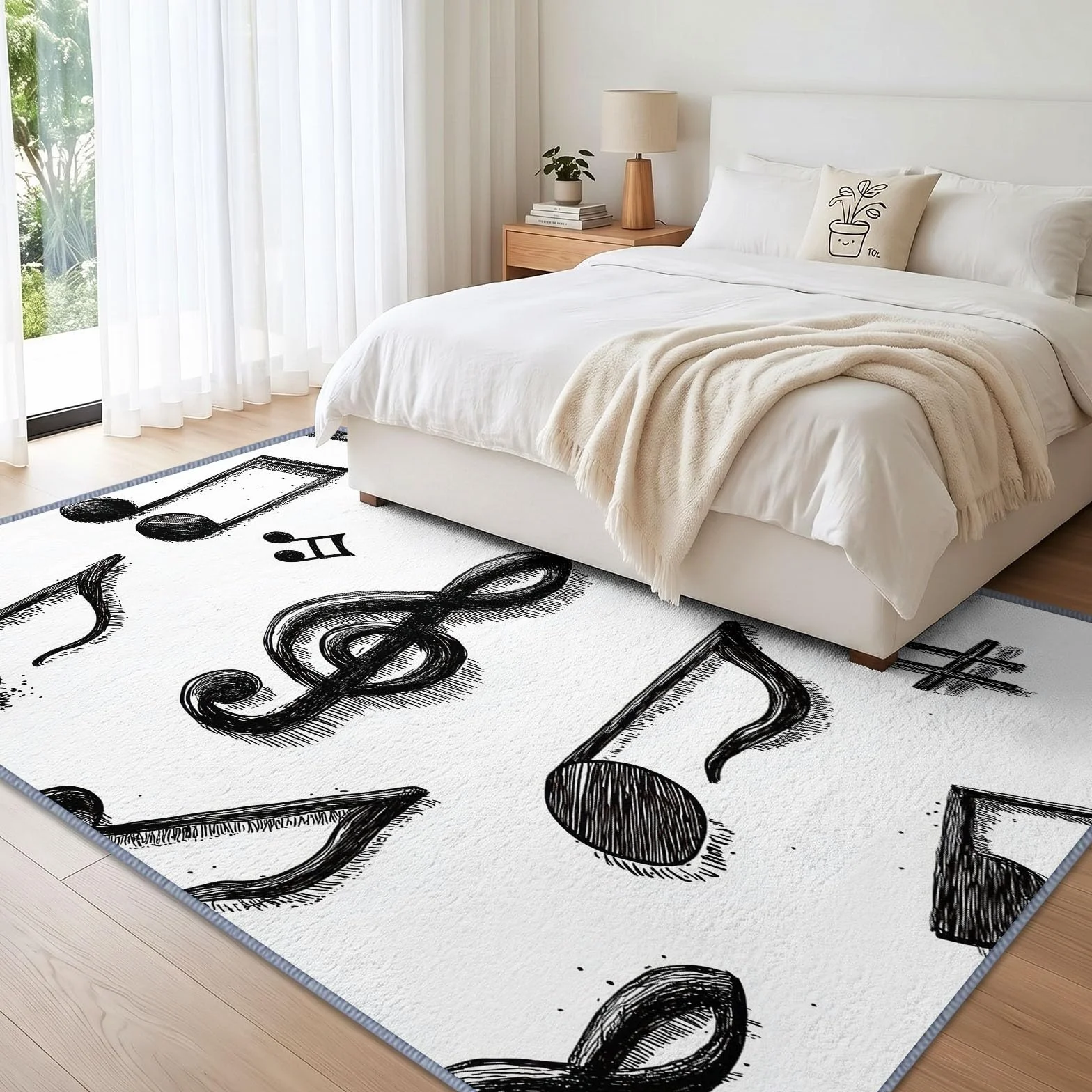 Minimalistyczny szkicowy dywan do salonu, 100 x 160 cm, klucz wiolinowy, można prać w pralce, dywan do sypialni, miękki dywan z krótkim włosiem, antypoślizgowy, klasyczny dywan do jadalni, biura