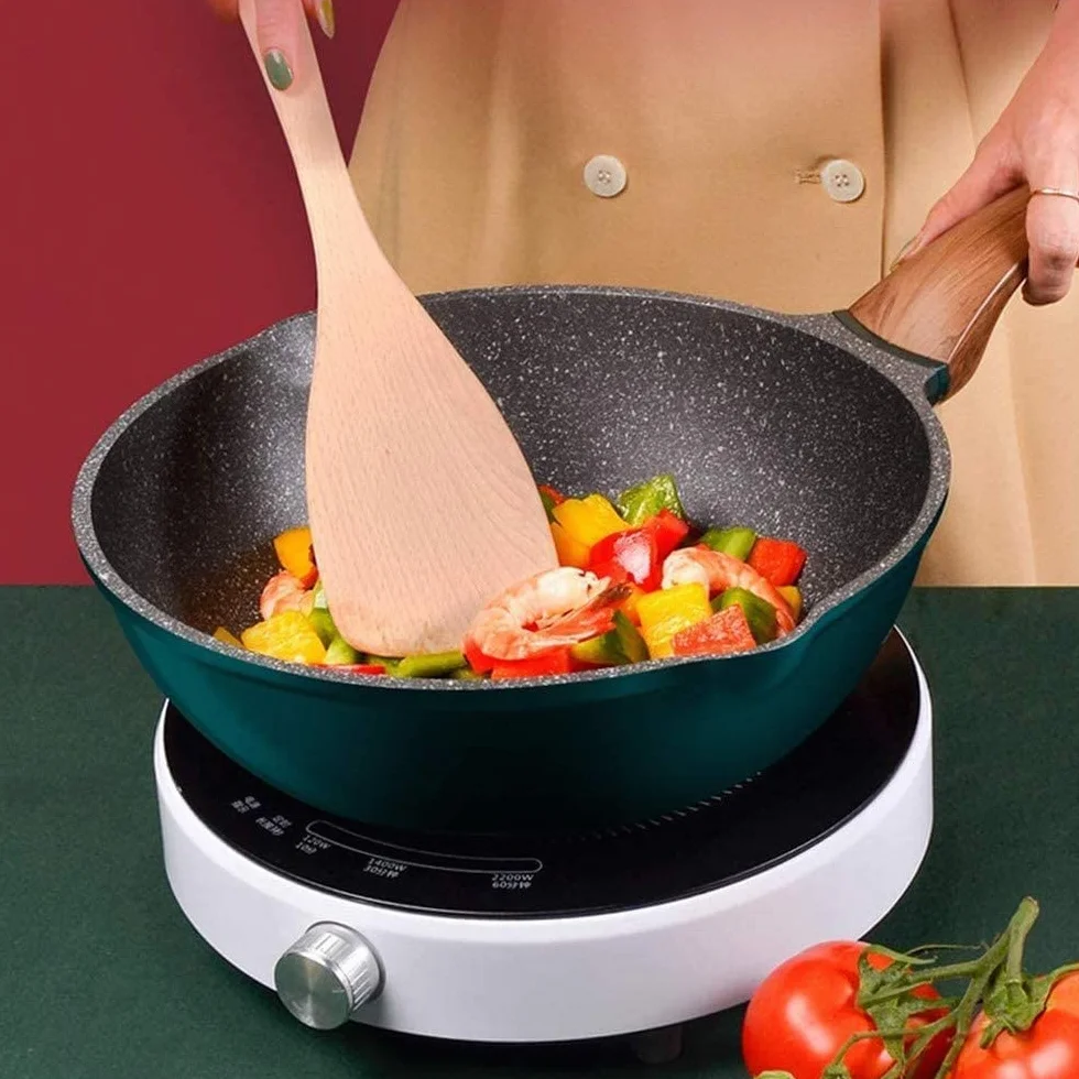 Patelnia do głębokiego smażenia TONONE Nonstick, patelnia wok z pokrywką, chłodny uchwyt, zdrowa patelnia do gotowania z powłoką granitową, (rozmiar: mały)