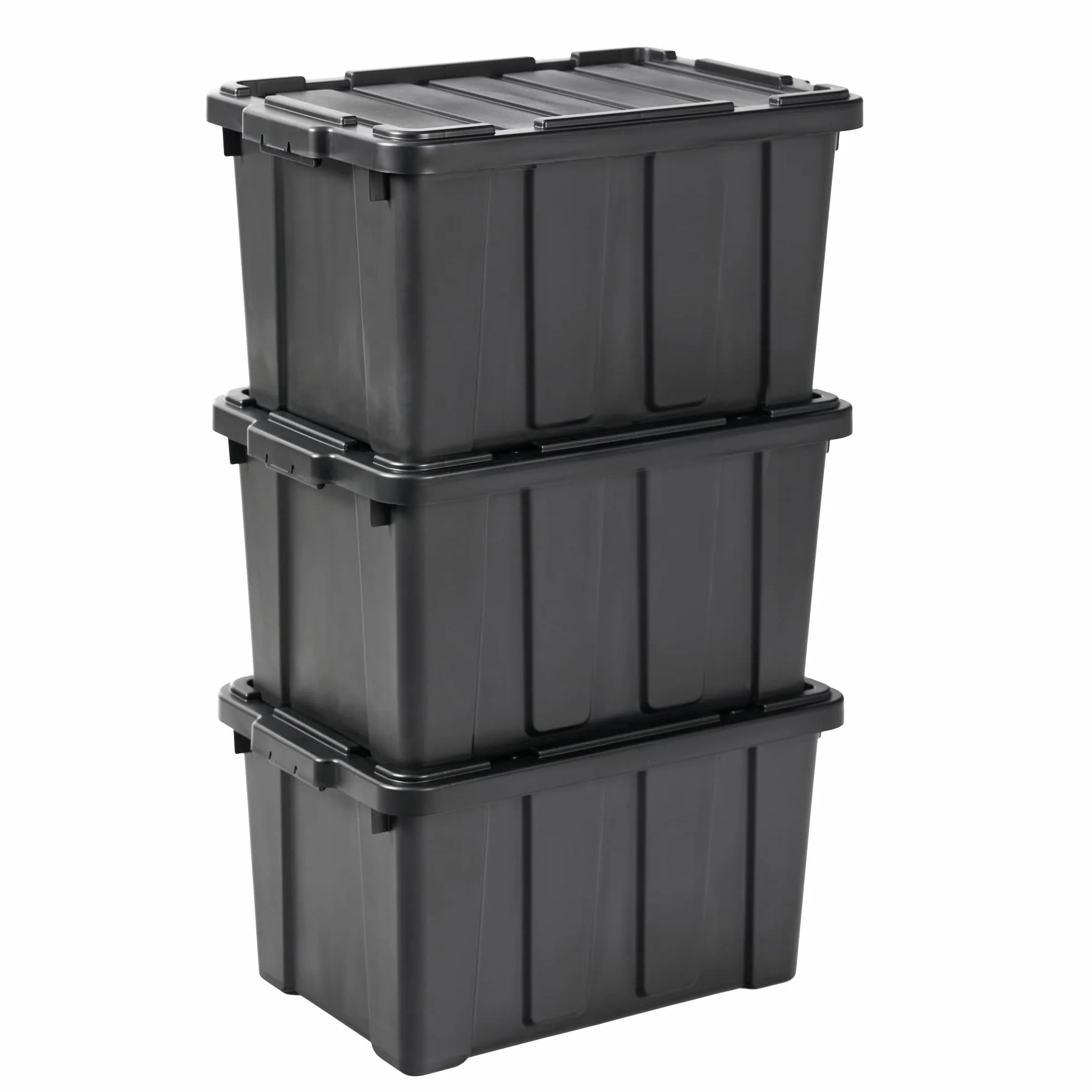 Iris Ohyama, Plastikowe pudełko do przechowywania z pokrywą i zatrzaskiem, 50 L, Zestaw 4, Bez BPA, Szopa, Garaż, DDSKT 450, Czarny