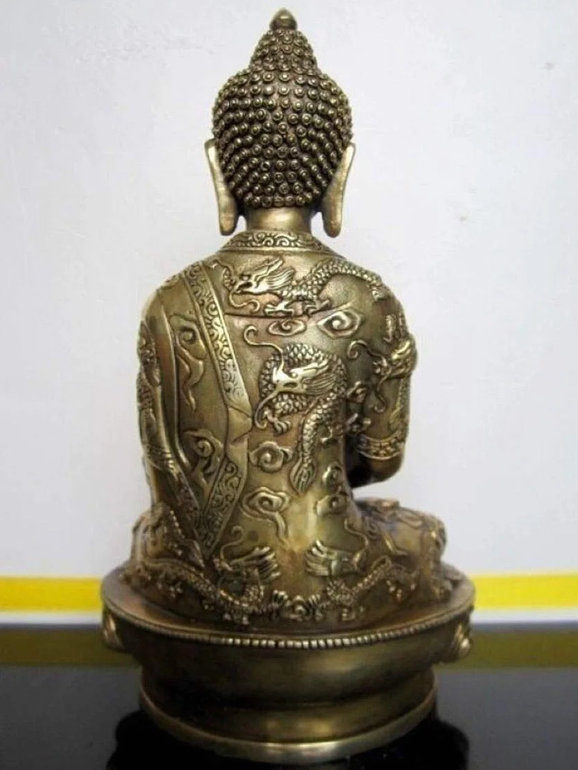 Fashion158 Tybetański Budda Tybetański Amitabha na tylnej stronie smoka posąg z brązu Buddy metal rękodzieło rodzina dekoracje prezenty