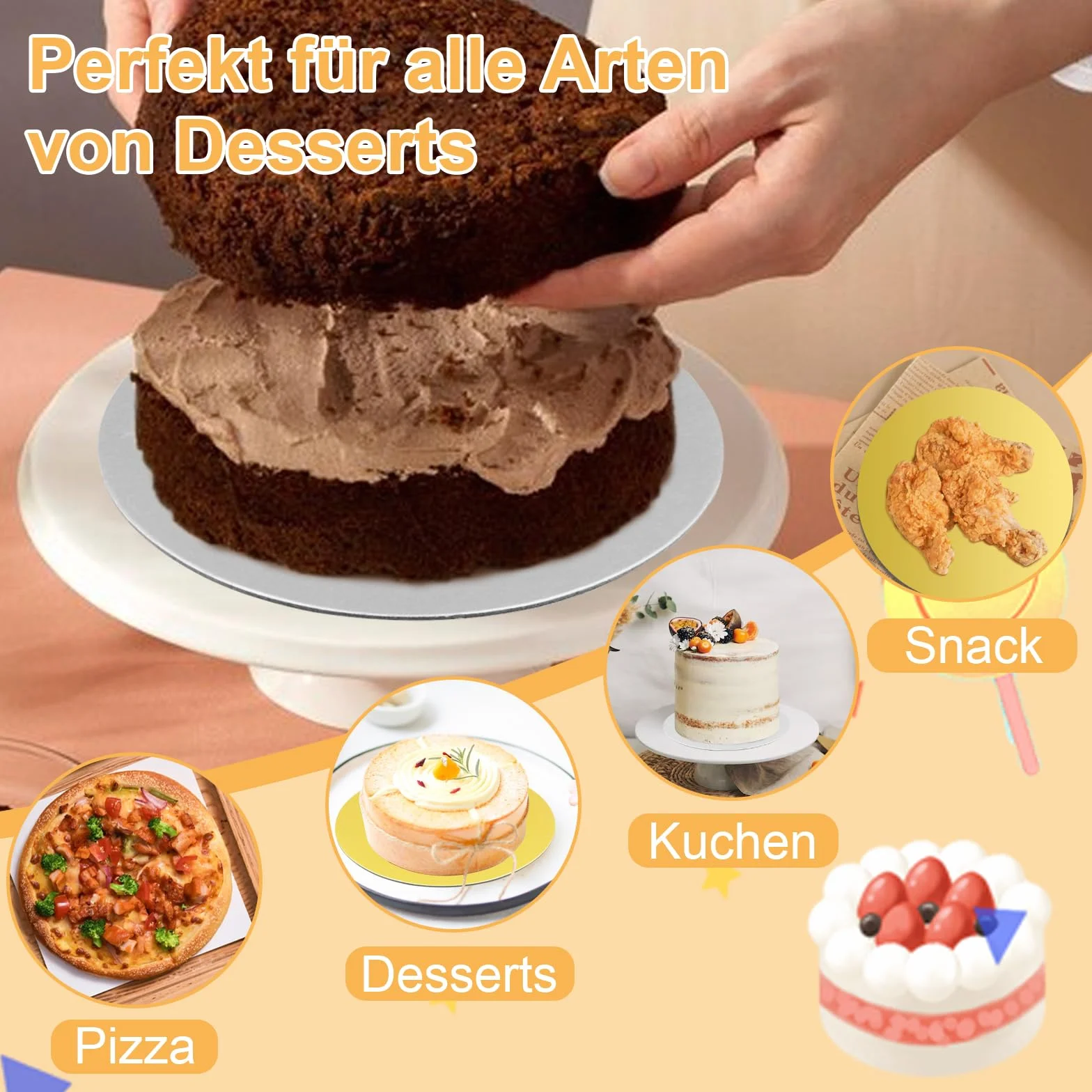 10 sztuk paterek na tort 2 mm, kartonowe podkładki wielokrotnego użytku, powlekane, dwustronne zastosowanie, do transportu ciast i tortów (srebrne i złote)