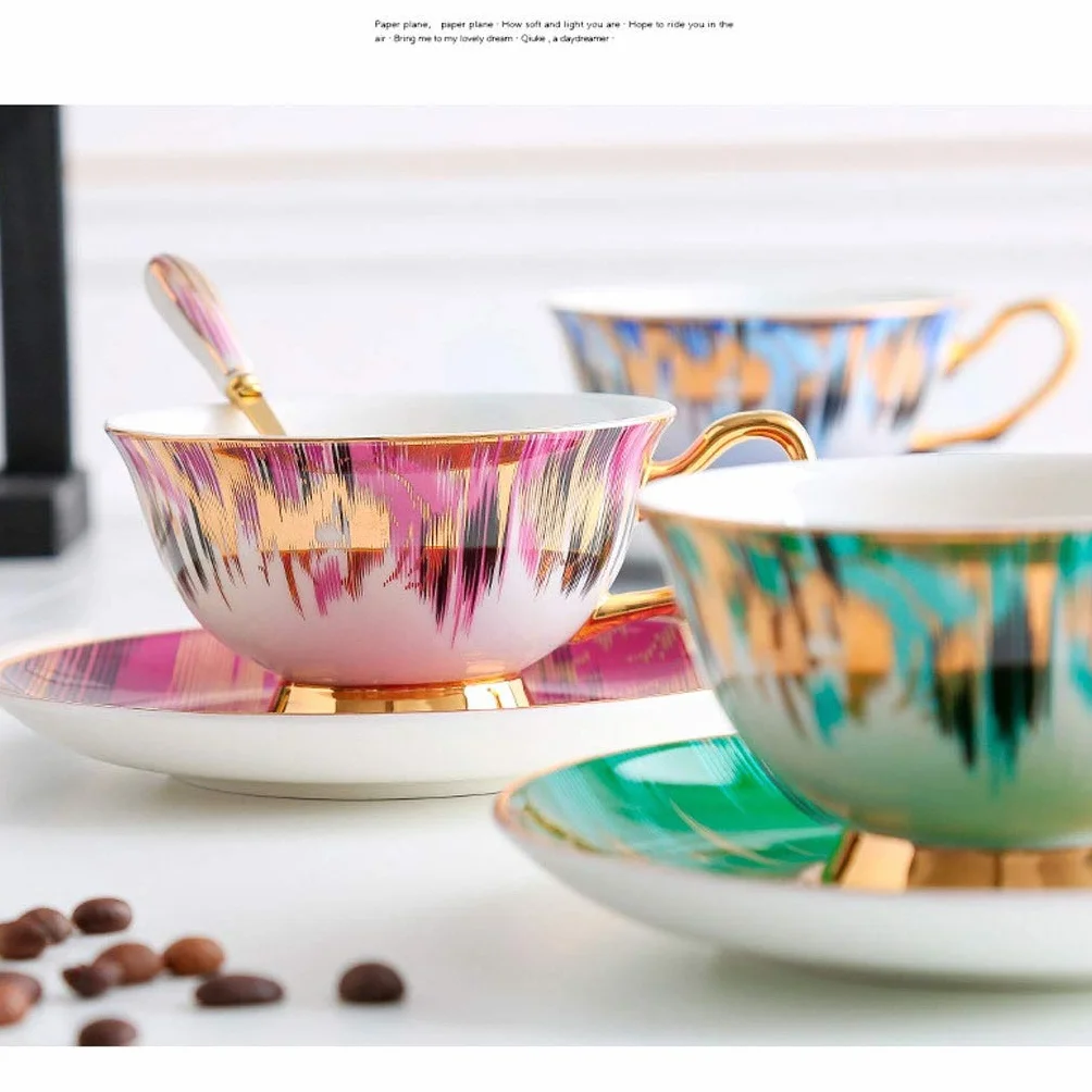 Filiżanka Do Herbaty Z Porcelany Kostnej, Filiżanka Na Śniadanie, Filiżanka Do Kawy Filiżanka I Spodek Do Kawy Obręcz Zastawa Stołowa Porcelanowy Zestaw Filiżanek Do Herb(A)