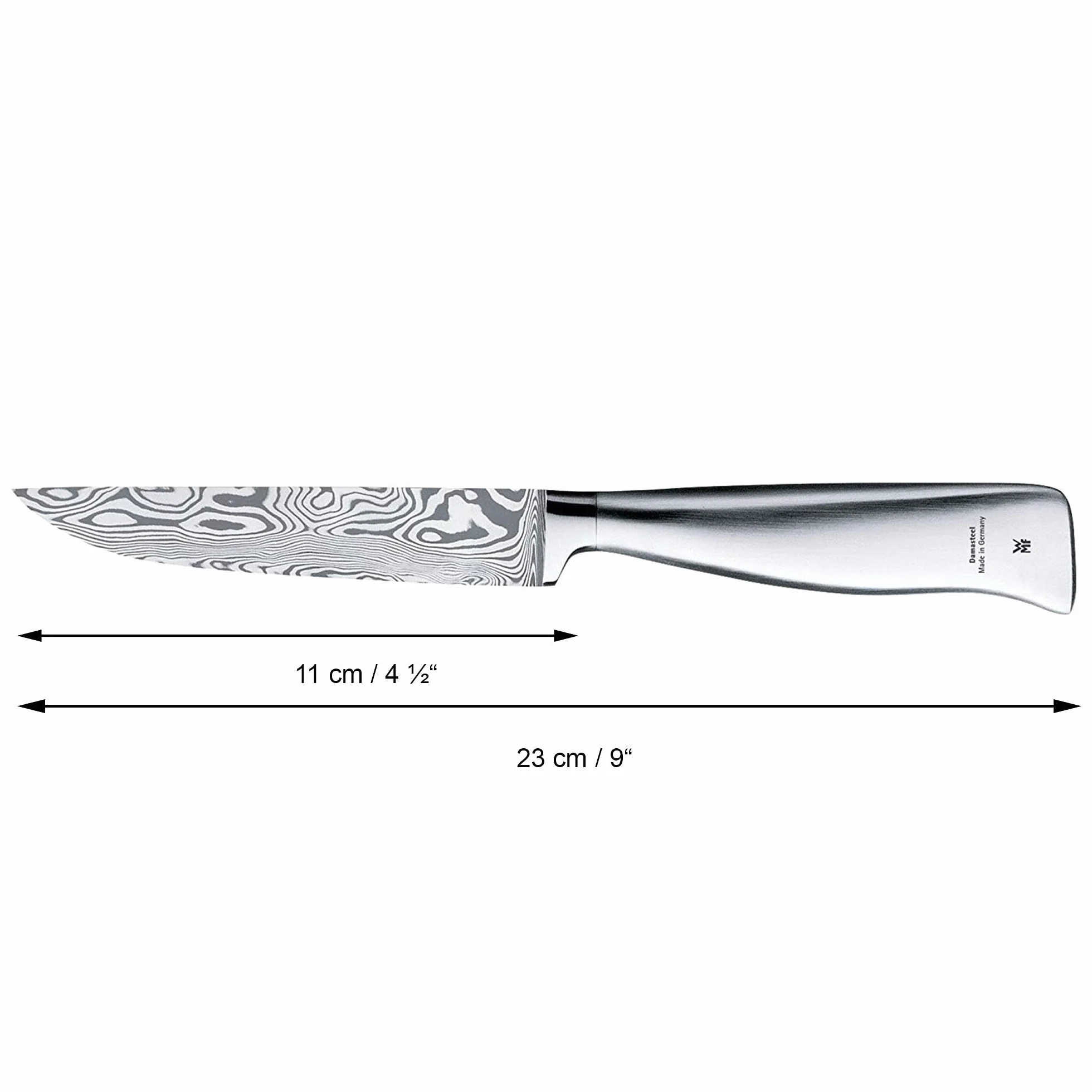 WMF Grand Gourmet nóż ze stali damasceńskiej, nóż uniwersalny 23 cm, 120-warstwowy, Performance Cut, ostrze 11 cm