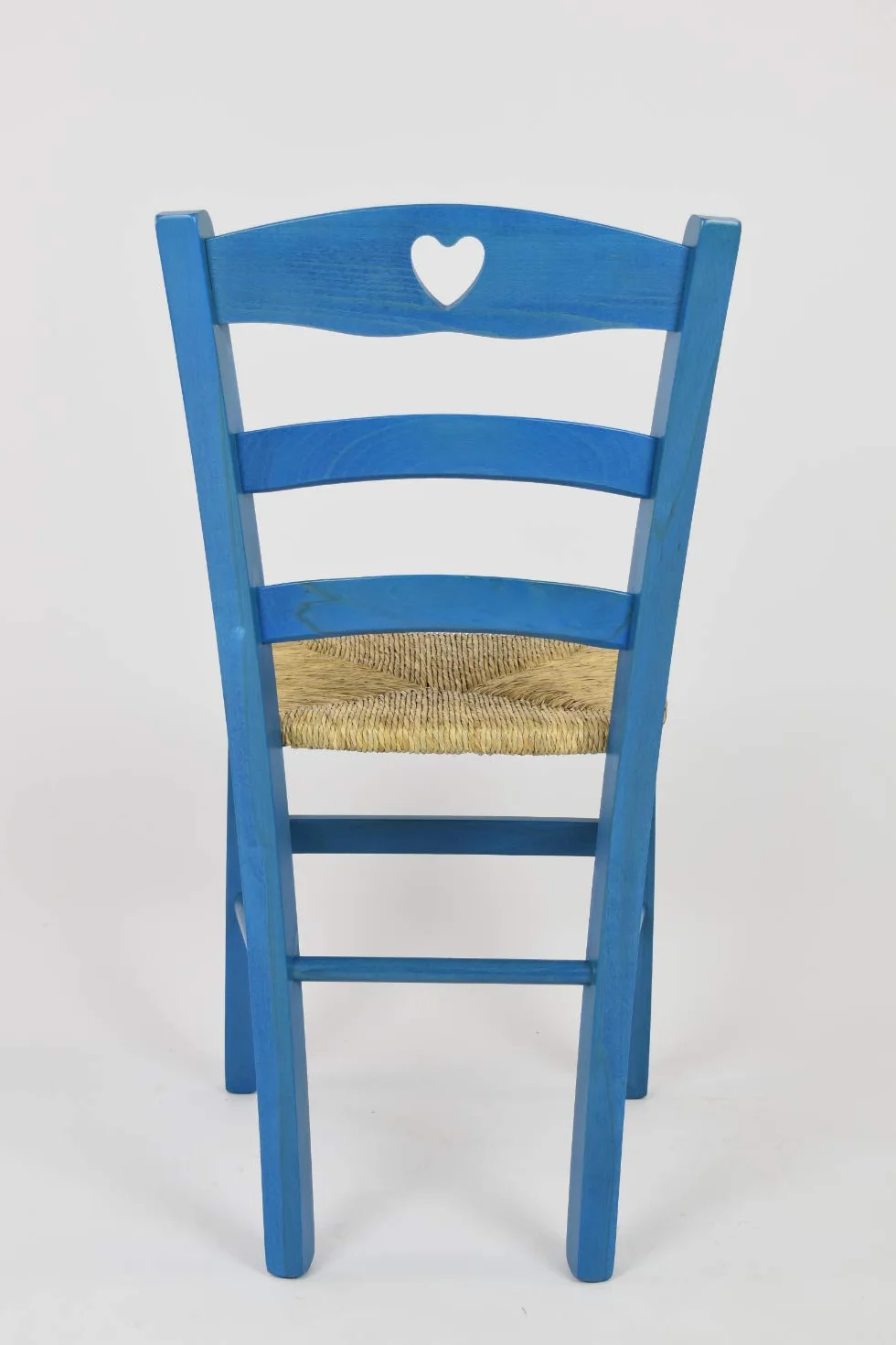 t m c s Tommychairs - estaw 1 krzesła CUORE, struktura z drewna bukowego w kolorze niebieskiej aniliny i siedzisko ze słomy