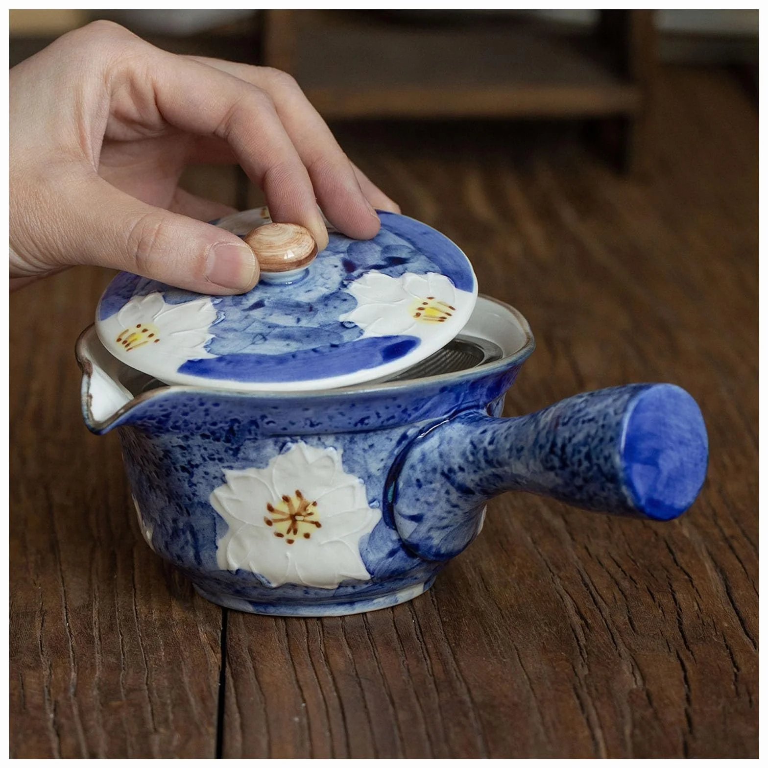 Ceramiczny czajniczek, vintage japoński jednoręczny zaparzacz do herbaty Kung Fu, przenośne naczynia do picia herbaty liściastej, konstrukcja z bocznym uchwytem, idealny dla miłośników herbaty