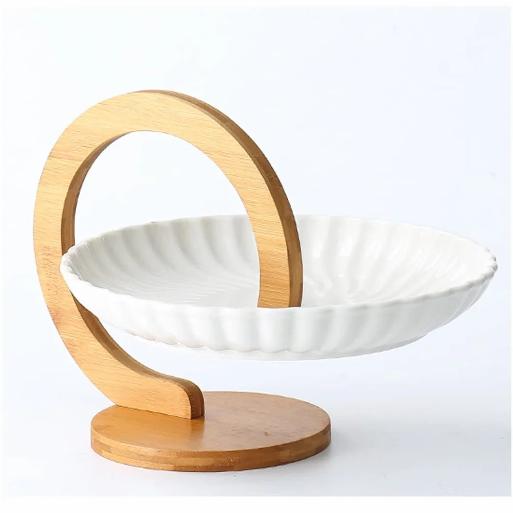 Miska na owoce, Zestaw miski owocowej z naturalnym bambusowym stojakiem, ceramiczny koszyk owocowy serwujący taca zestaw do owoców, przystawka deserowy, ciasto, cukierki Stojak na przekąski, Ciasto(C)