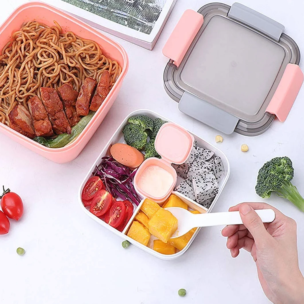 MUJUZE Lunch Box,Pudełko na lunch z dzielonymi przegródkami, Bento Boxh dla dorosłych/dzieci, Bez BPA i nadaje się do mycia w zmywarce, pudełko na sałatki, pudełko Bento do szkoły, pracy (Pink)