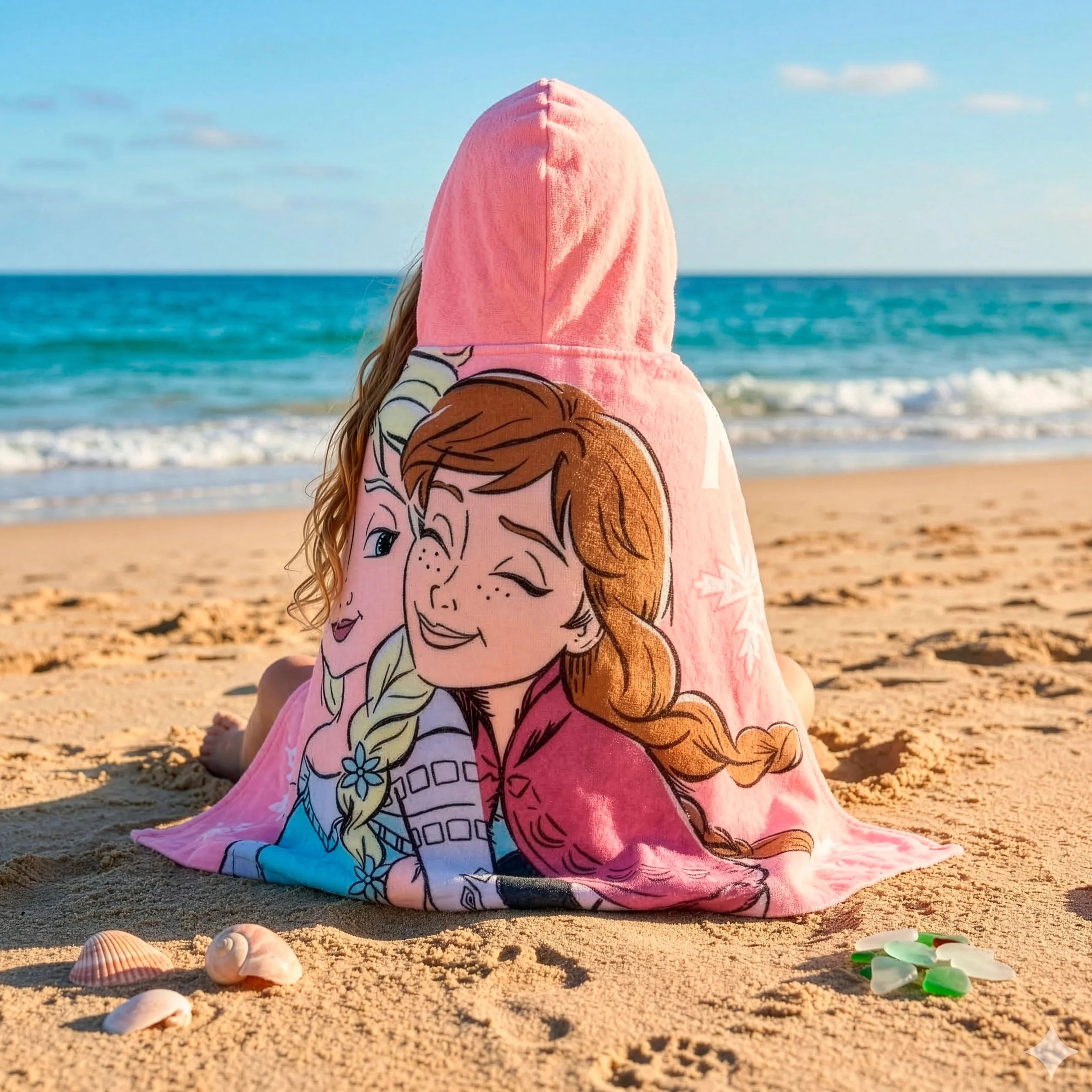Disney Frozen Ręcznik Kąpielowy dla Dziewczynek, Elsa i Anna, Ręcznik z Kapturem do Noszenia, Plażowy i Basenowy, Różowy, Jeden Rozmiar