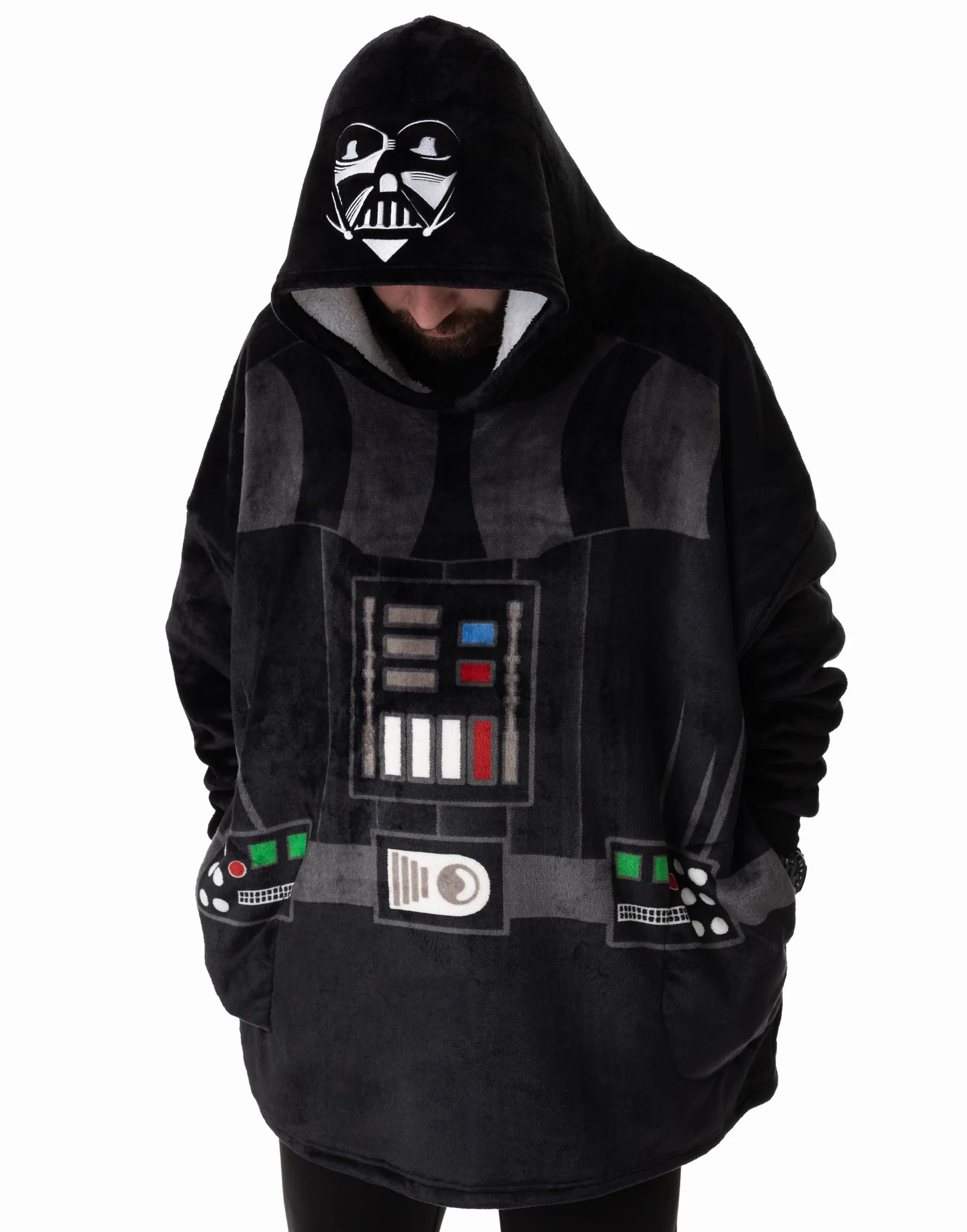 Star Wars Unisex Bluza z kapturem do noszenia na kocu | Sweter z kapturem dla dorosłych z grafiką postaci z Gwiezdnych Wojen | Odzież domowa z podszewką Sherpa w jednym rozmiarze