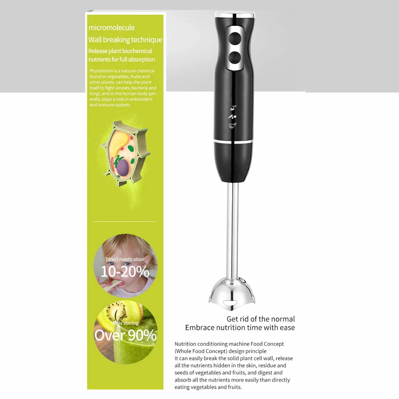 Cocoarm Zestaw Ręcznego Blendera, 400W Mocny Blender Zanurzeniowy ze Stalowym Korpusem i Plastikowymi Kubkami, Zawiera trzepaczkę i Rozdrabniacz do Smoothie, Zup, Sosów (wtyczka UE)