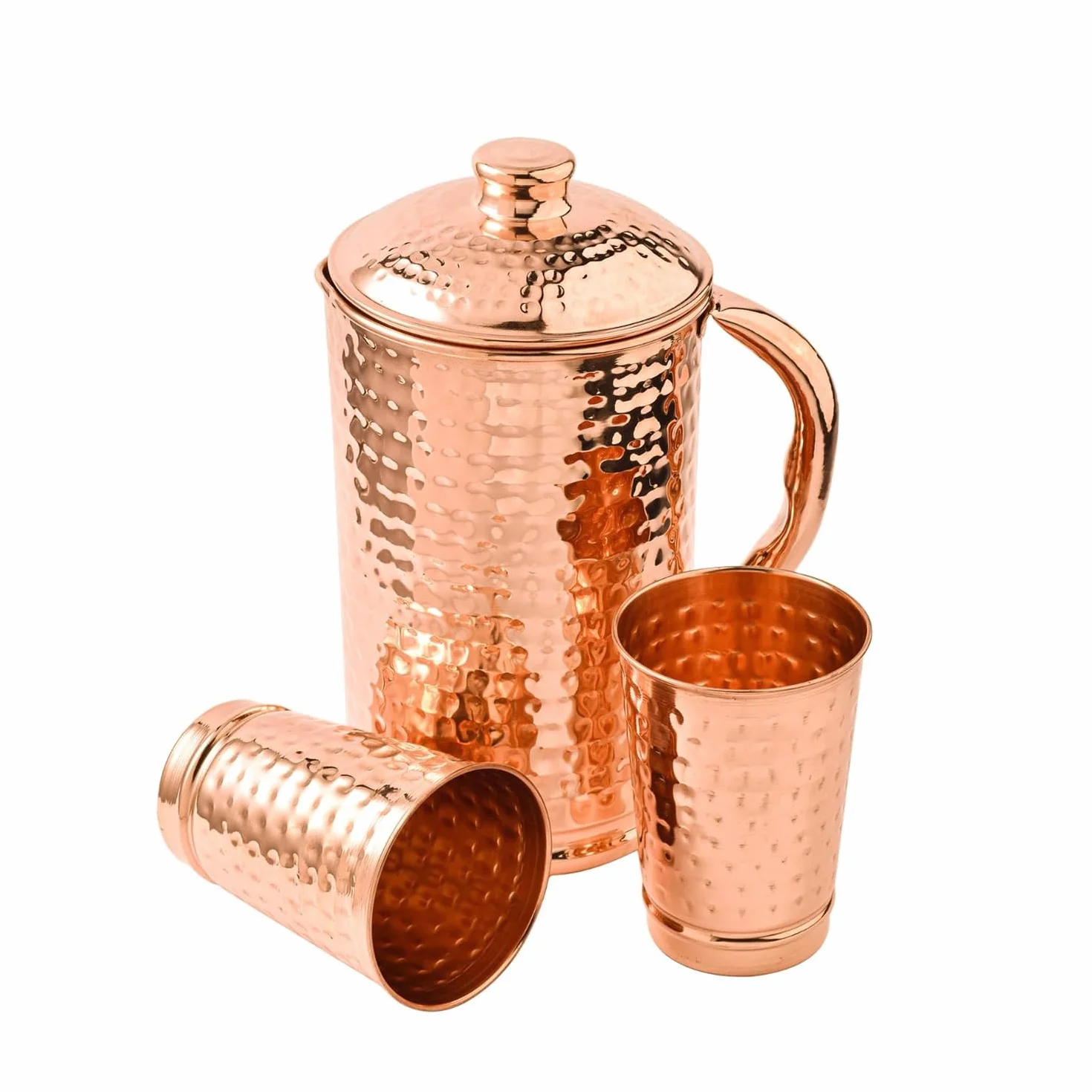 Miedziany dzbanek na wodę z 2 miedzianymi kubkami | 50,7 Fl Oz