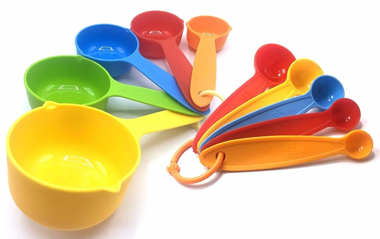 INKULTURE Zestaw plastikowych kubków z miarką i łyżką z uchwytem pierścieniowym, 10-częściowy zestaw, wielokolorowy