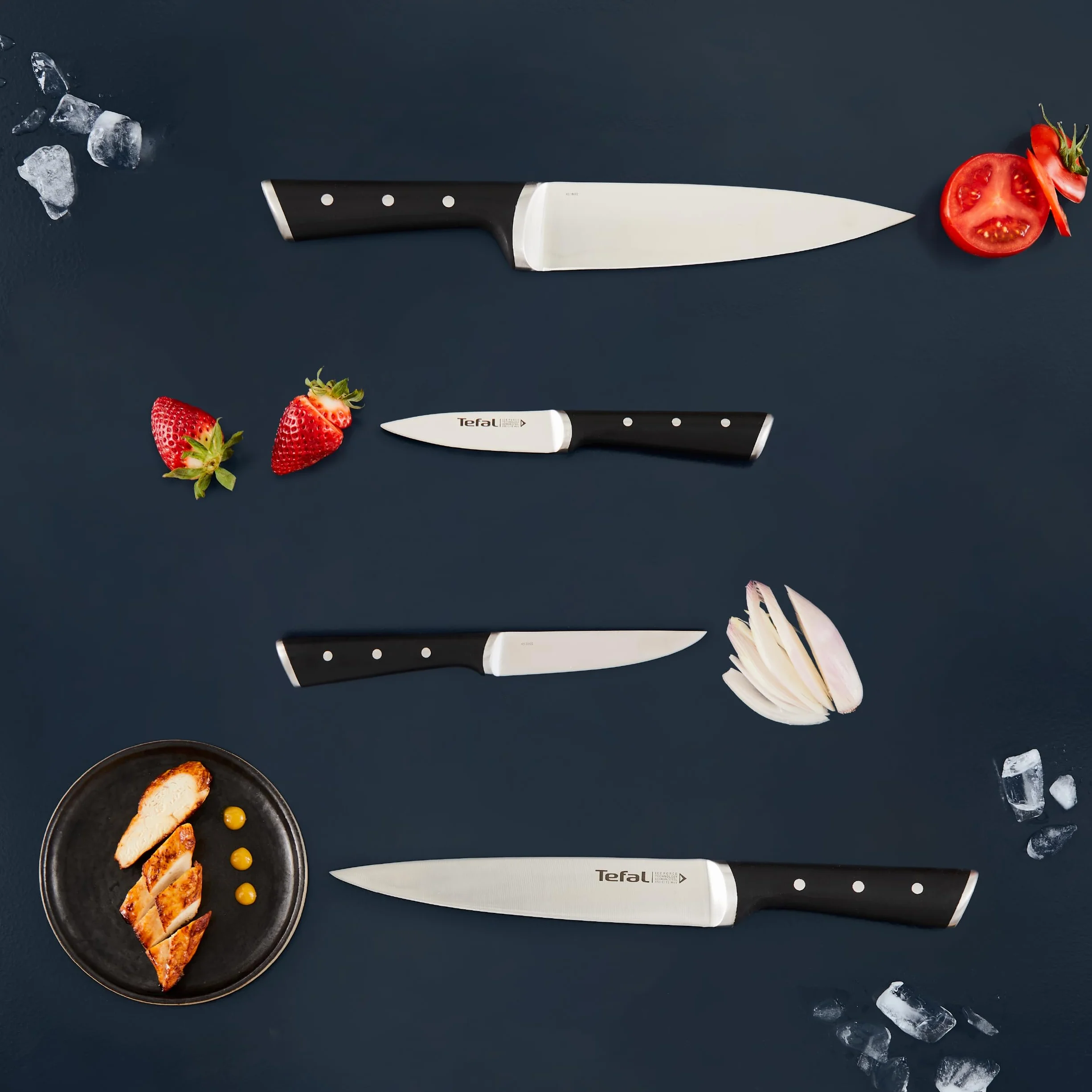 Tefal Ice Force Zestaw Noży, Stal Stopowa, Czarny/Srebrny, 4 Sztuki