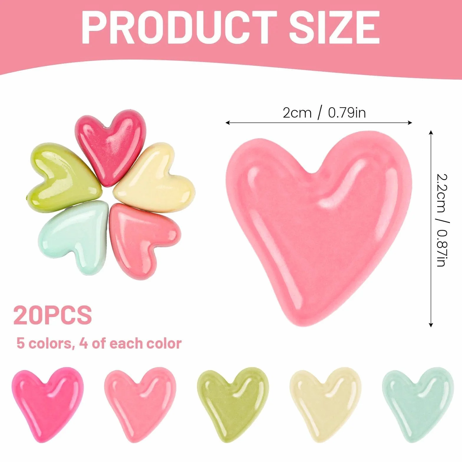 AKONE Magnesy na lodówkę w kształcie serca, 20 sztuk, kolorowe, małe magnesy na tablicę magnetyczną, 3D, magnesy na lodówkę, zestaw mini magnesów na lodówkę, na tablicę, do biura, szafy, kuchni