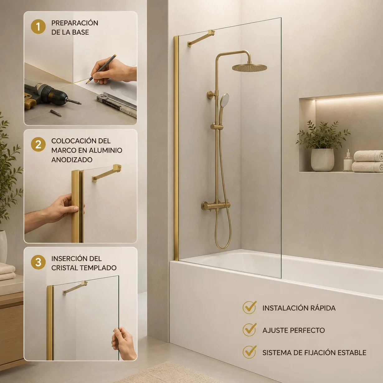 IMEX mata do wanny, stała, czarna, matowa, 85 cm, przednia ścianka z ramieniem mocującym, ścianka ze szkła antykamieniowego i profili aluminiowej o wysokości 150 cm, szkło o grubości 8 mm
