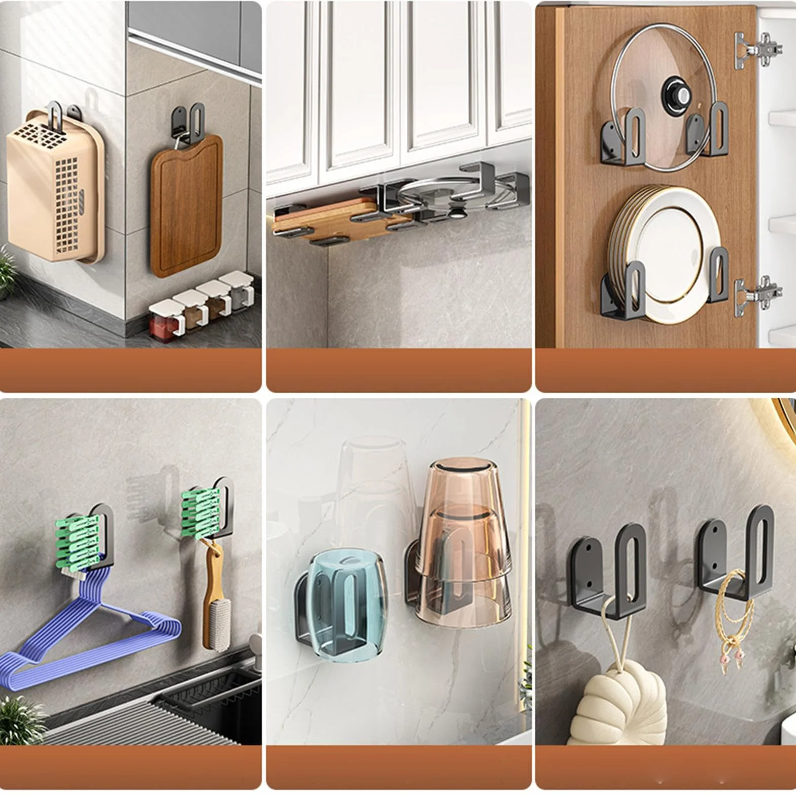 Pot Lid Holder, Adhesive Wall Mount Rack, Vertical Storage Hook, No Drilling Design, Compact Organizer for Kitchen Pantry Bathroom Balcony Use, 2.95x1.97x1.18 Inches