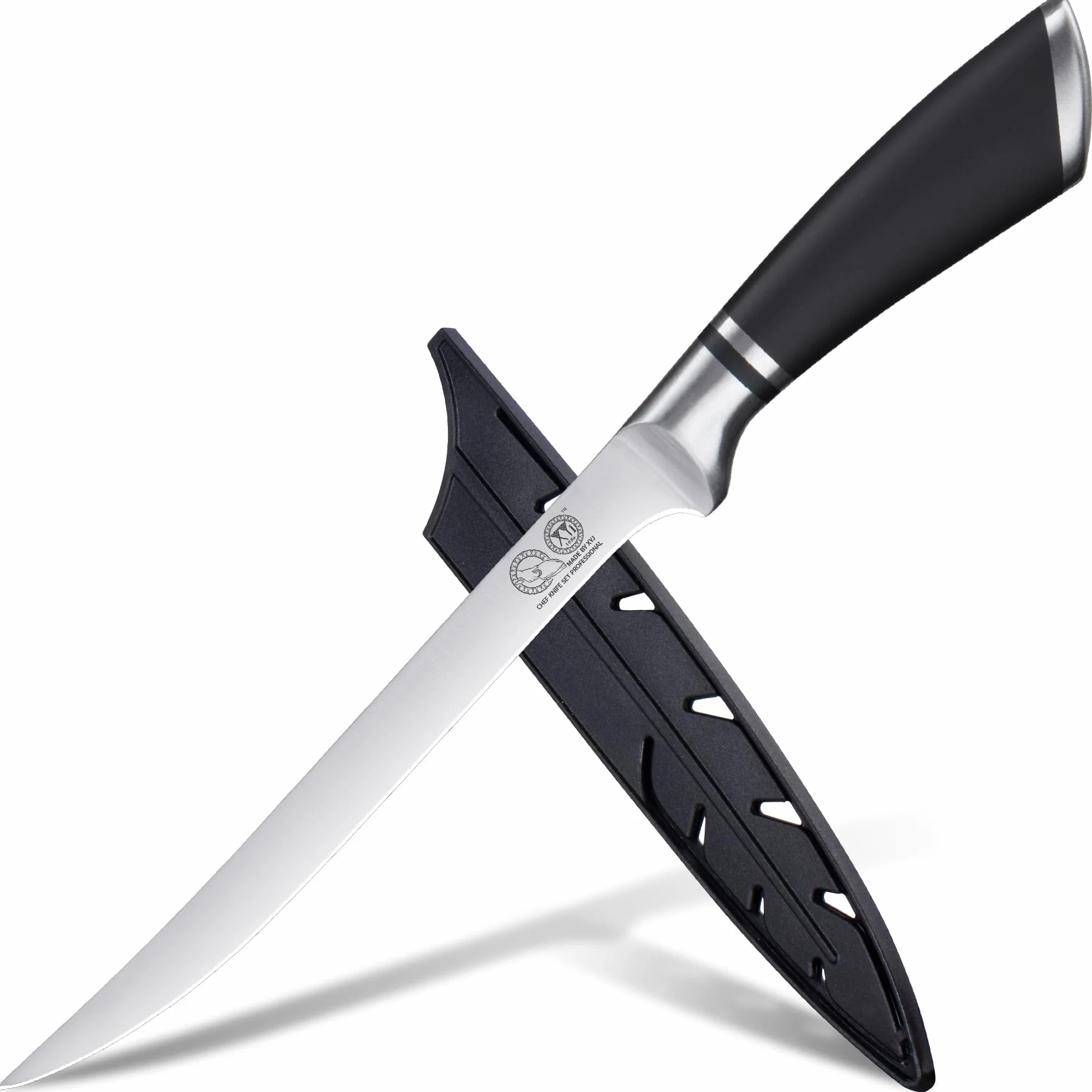 XYJ Professional Kitchen Knife,8 Inch Razor Sharp Stainless Steel Filleting Knife,Salmon Fish Meat Carving Steak Knife,Deboning Knife With Sheath Case