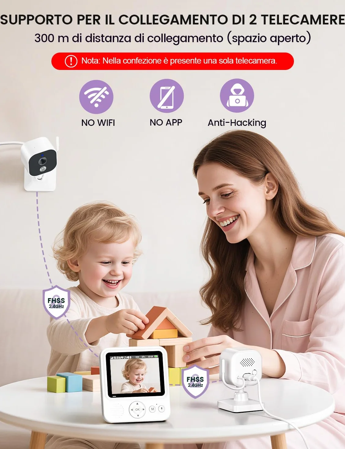 OBVHNUA Babyphone z kamerą 2,8 cala, monitorem dla niemowląt 720P HD, 2000 mAh, monitoringiem wideo, ekranem IPS, USB-C, zoomem 2,4 GHz, noktowizorem, komunikacją VOX