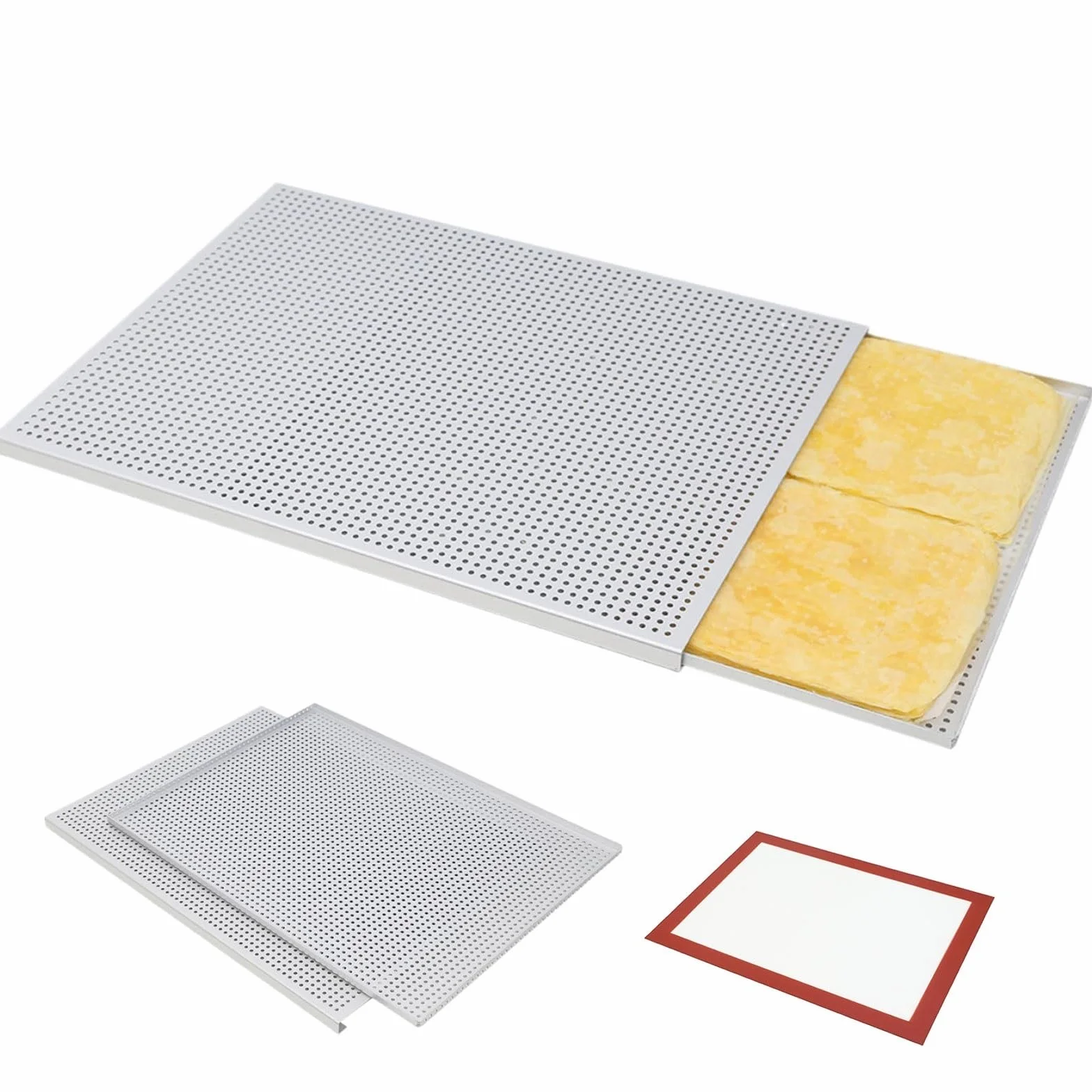Ręcznie wyraźna, perforowana blacha do pieczenia ze stopu aluminium z podkładką silikonową, wielofunkcyjna blacha do pieczenia Mille Feuille, piekarnia domowa, 40 x 30 cm