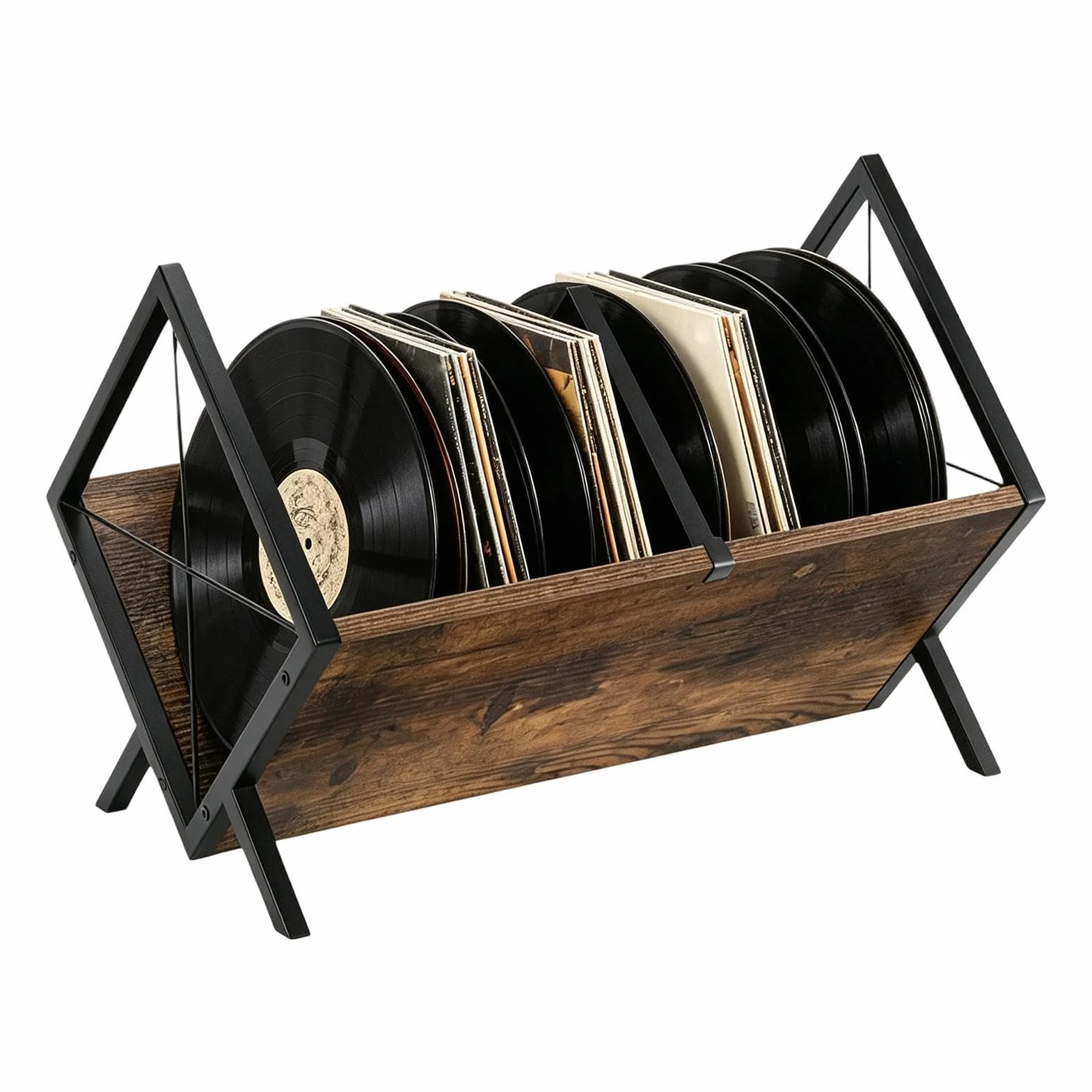 Półka Organizer Na Albumy 1-poziomowy, regulowany, vintage brąz, na 80 LP | Półka Regału Na Albumy Winylowe Do Książek I Dokumentów Sypialni Biura Biblioteki I Akademika
