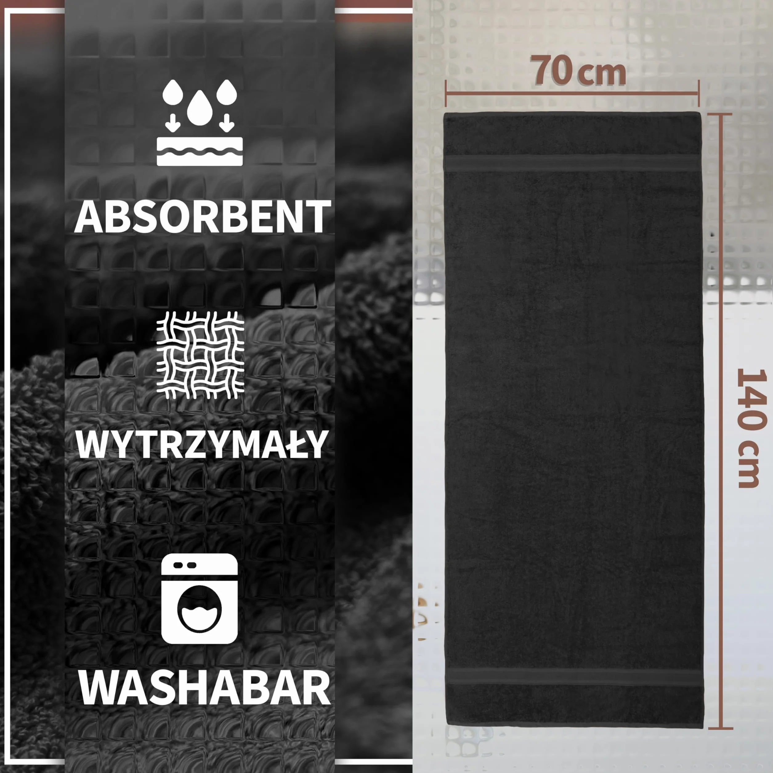 NatureMark 2-pak ręczników prysznicowych jakości premium 70 x 140 cm ręcznik prysznicowy dwupak kolor: czarny