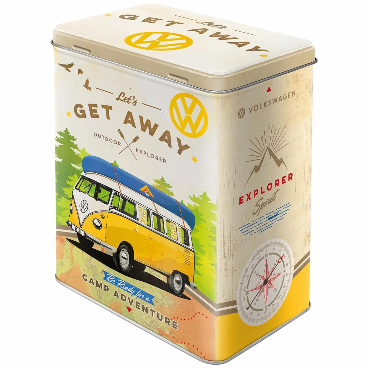 Nostalgic-Art Retro puszka L, 3 l, VW Bulli – Let's Get Away – Pomysł na prezent dla miłośnika Volkswagena Busa, Official License Product (OLP), duży pojemnik na kawę z metalu, Styl vintage