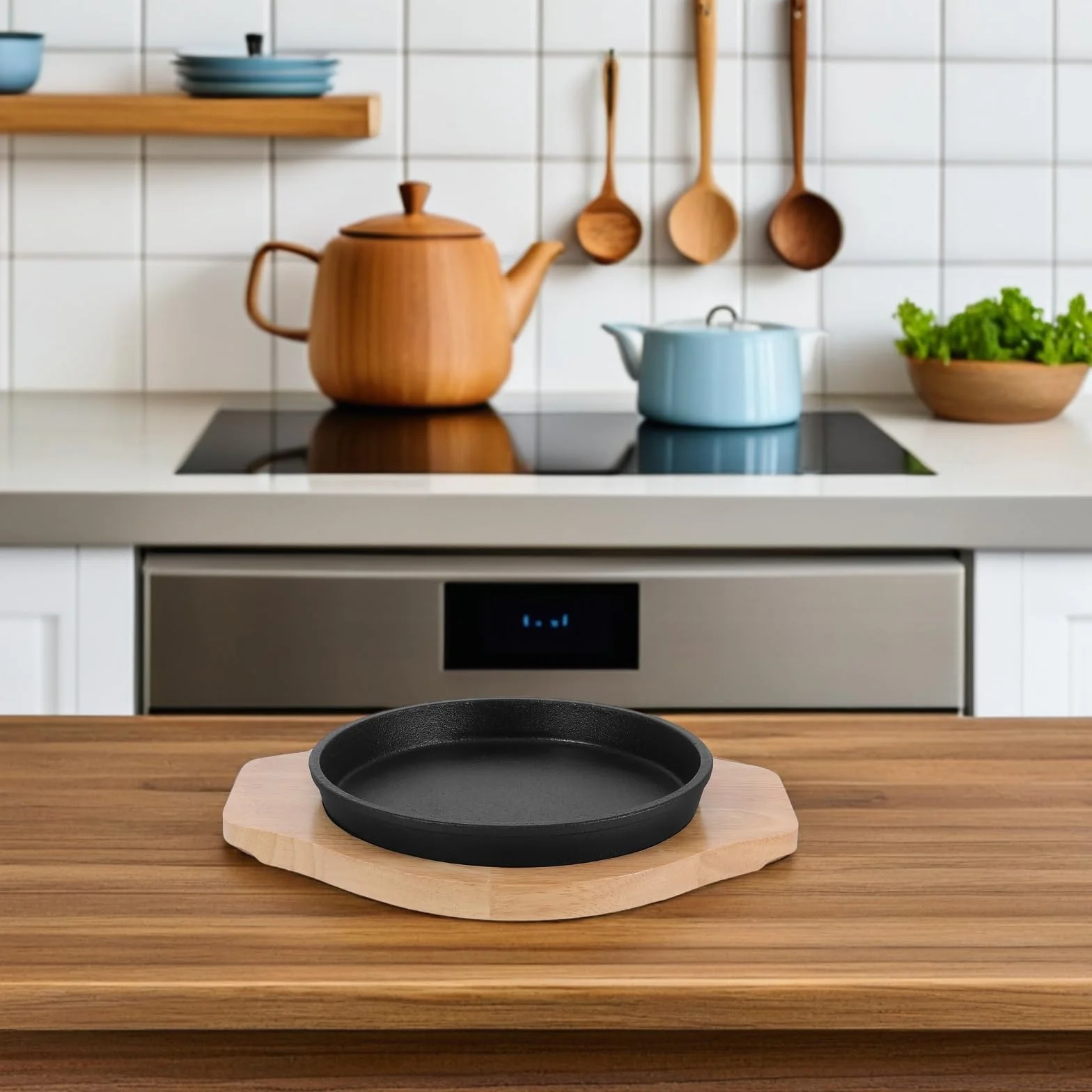 COLLBATH Żeliwna patelnia do grillowania steków: okrągła płyta do grillowania w pomieszczeniach - równomierne rozprowadzanie ciepła na spotkania rodzinne i do restauracji