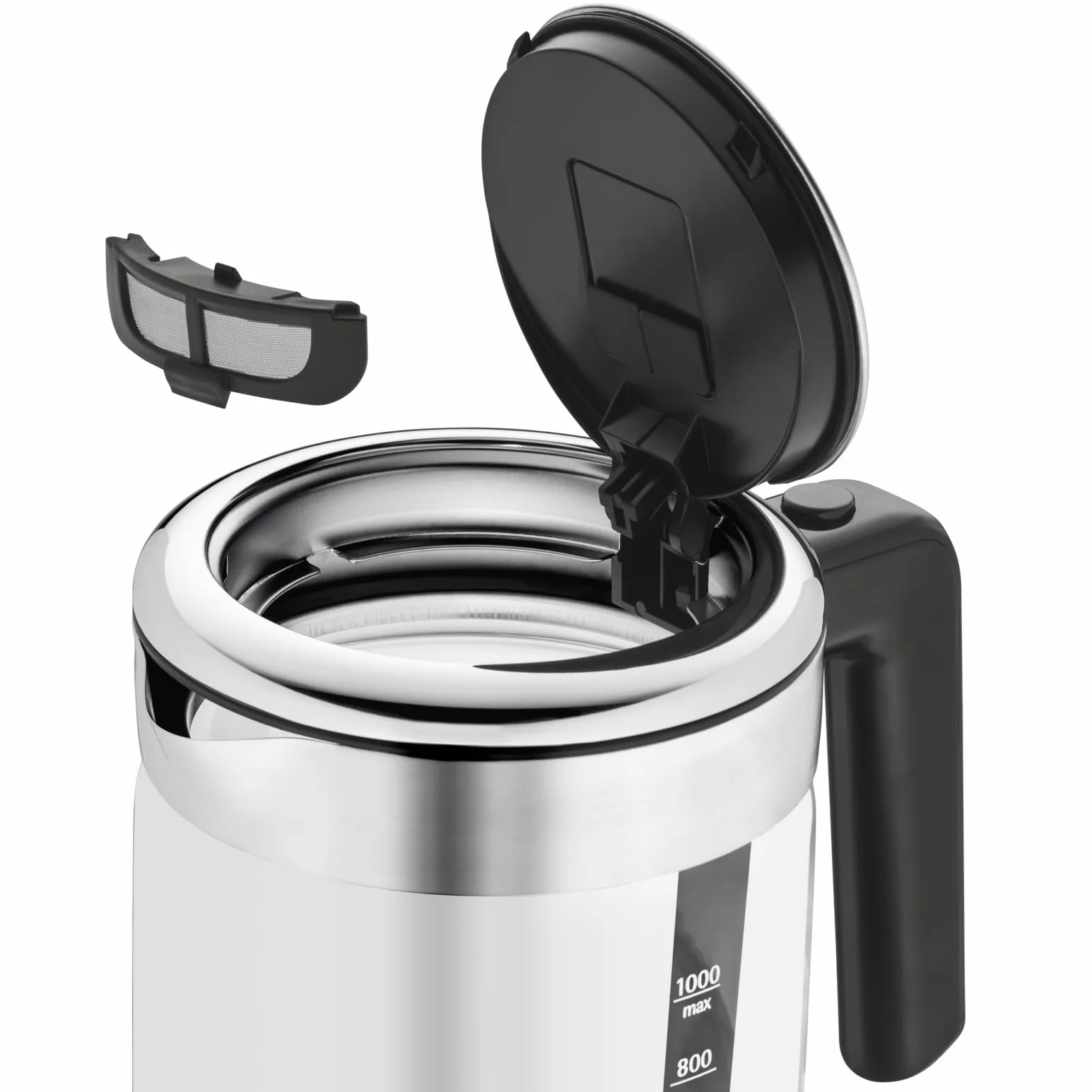 WMF Küchenminis Vario czajnik elektryczny 2 w 1 z regulacją temperatury, 1 l, 1900 W, zaparzacz do herbaty z regulacją temperatury, szkło, z uchwytem na torebki herbaty i sitkiem