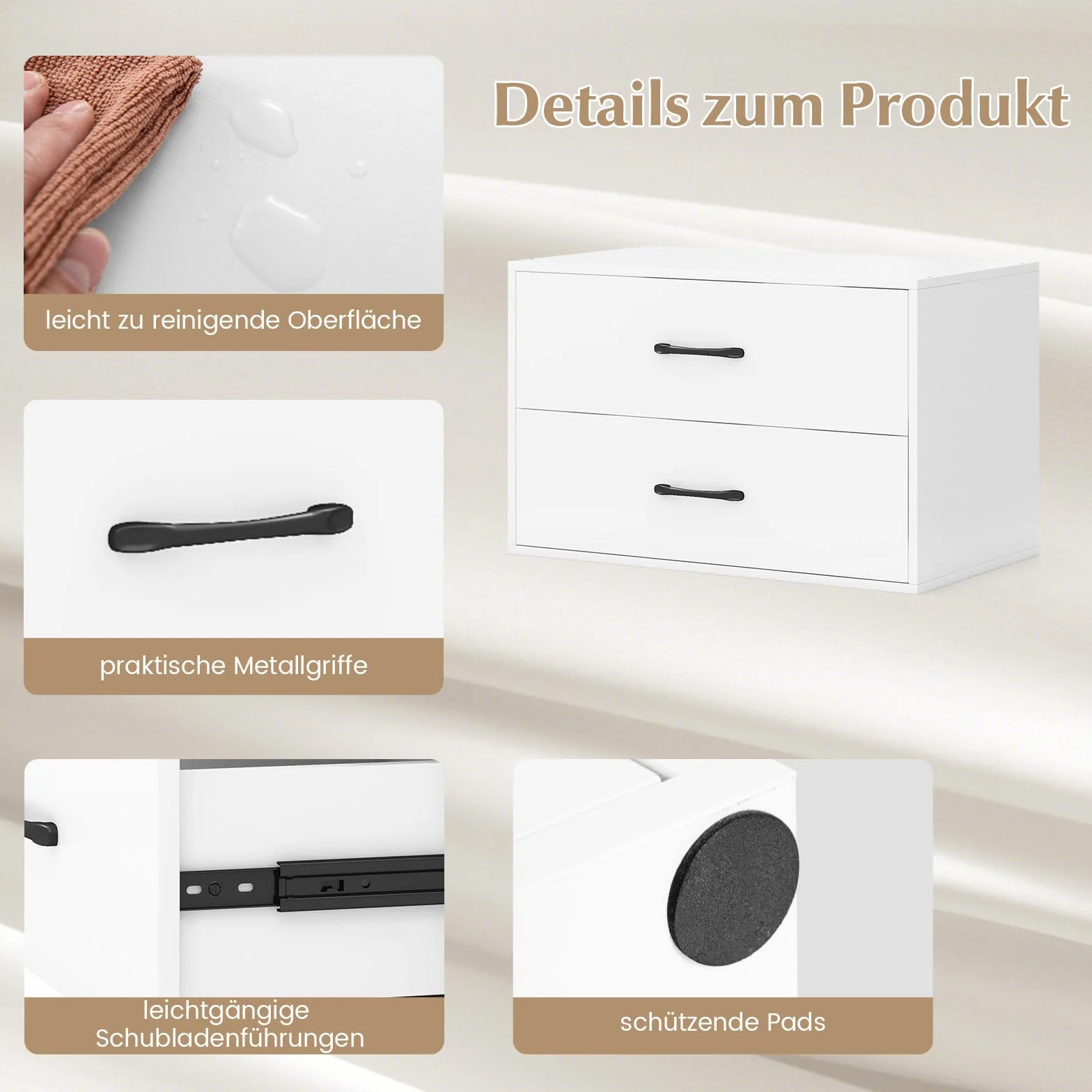 COSTWAY Komoda z 2 szufladami, szafka drewniana do przechowywania 60 x 34 x 38 cm biała
