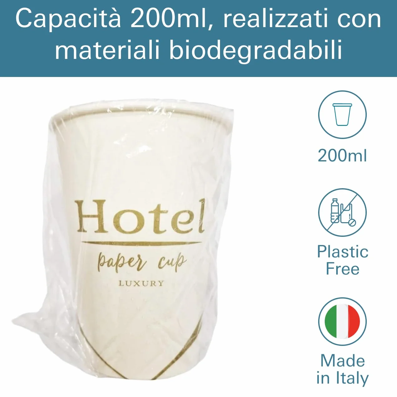Generico Mecup Jednorazowe papierowe kubki pojedynczo pakowane jednorazowe kubki gorące i zimne napoje do hotelu lub b&b (200, HOTEL)