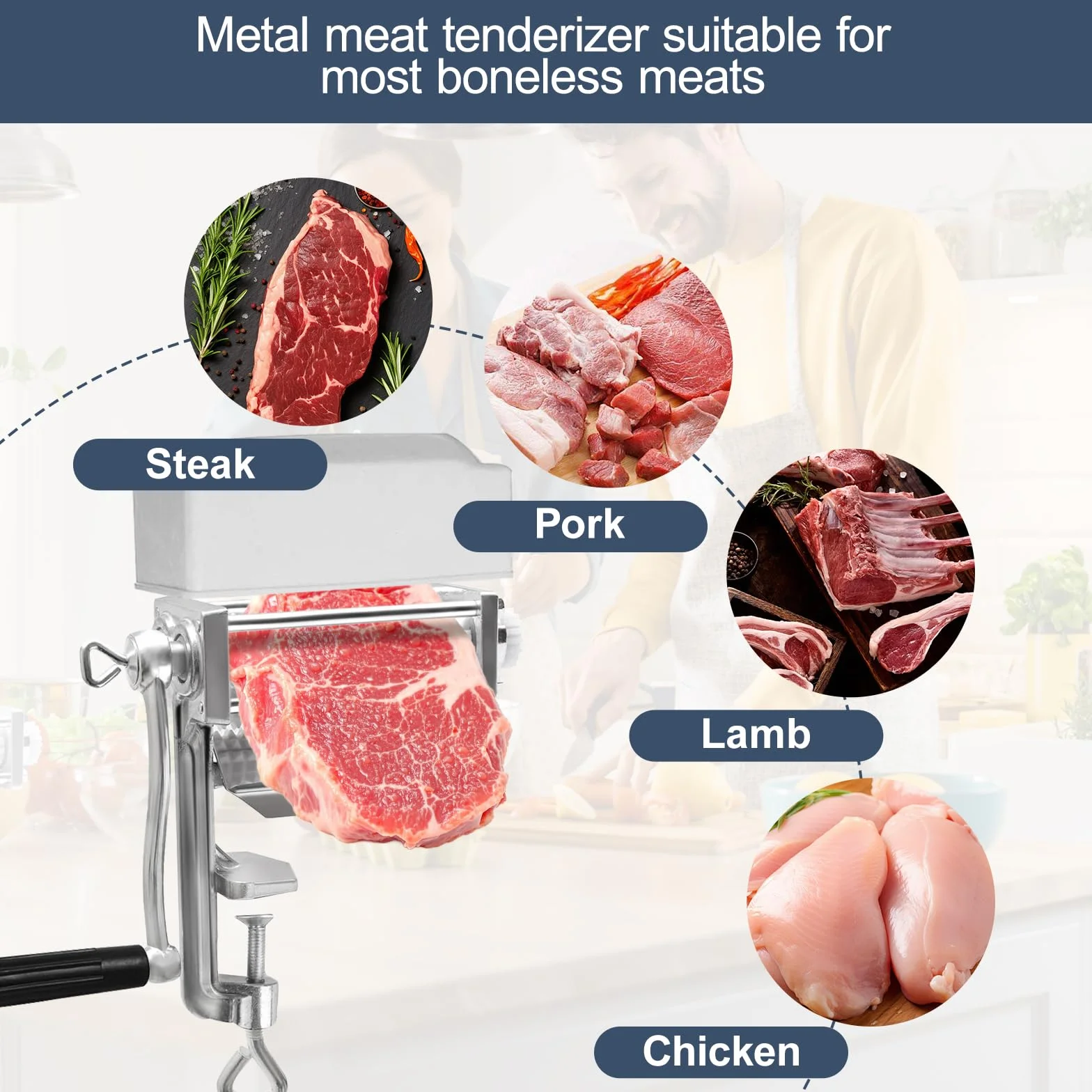 Steaker urządzenie do miękkowania mięsa, maszyna do miękkowania mięsa, Meat Tenderizer z wałkami nożowymi ze stali nierdzewnej i lekką korbą ręczną, urządzenie do miękkowania mięsa do kurczaka