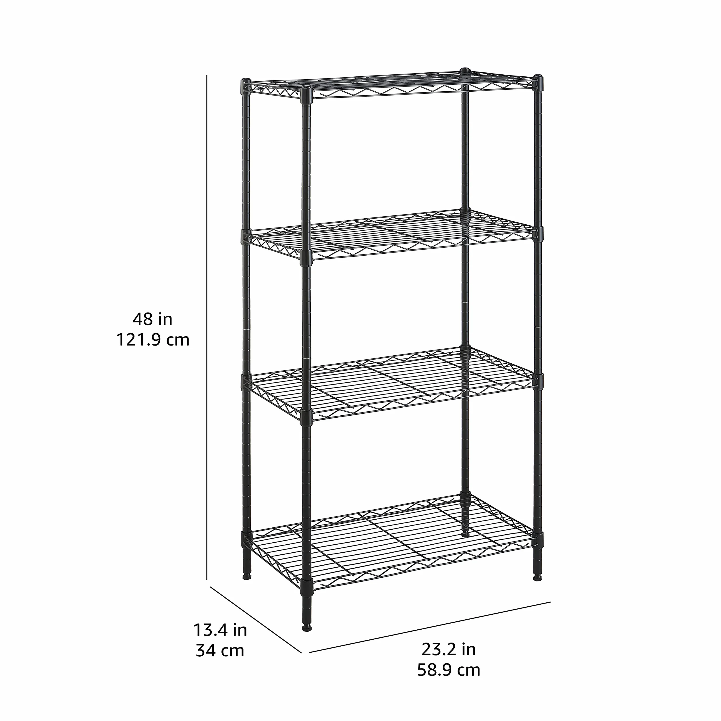 Amazon Basics Wąska szafka do przechowywania, z 4 półkami o regulowanej wysokości, z nóżkami poziomującymi, udźwig maksymalny 363 kg, 60,1 x 35,6 x 121,9 cm (gł. x szer. x wys.), czarna