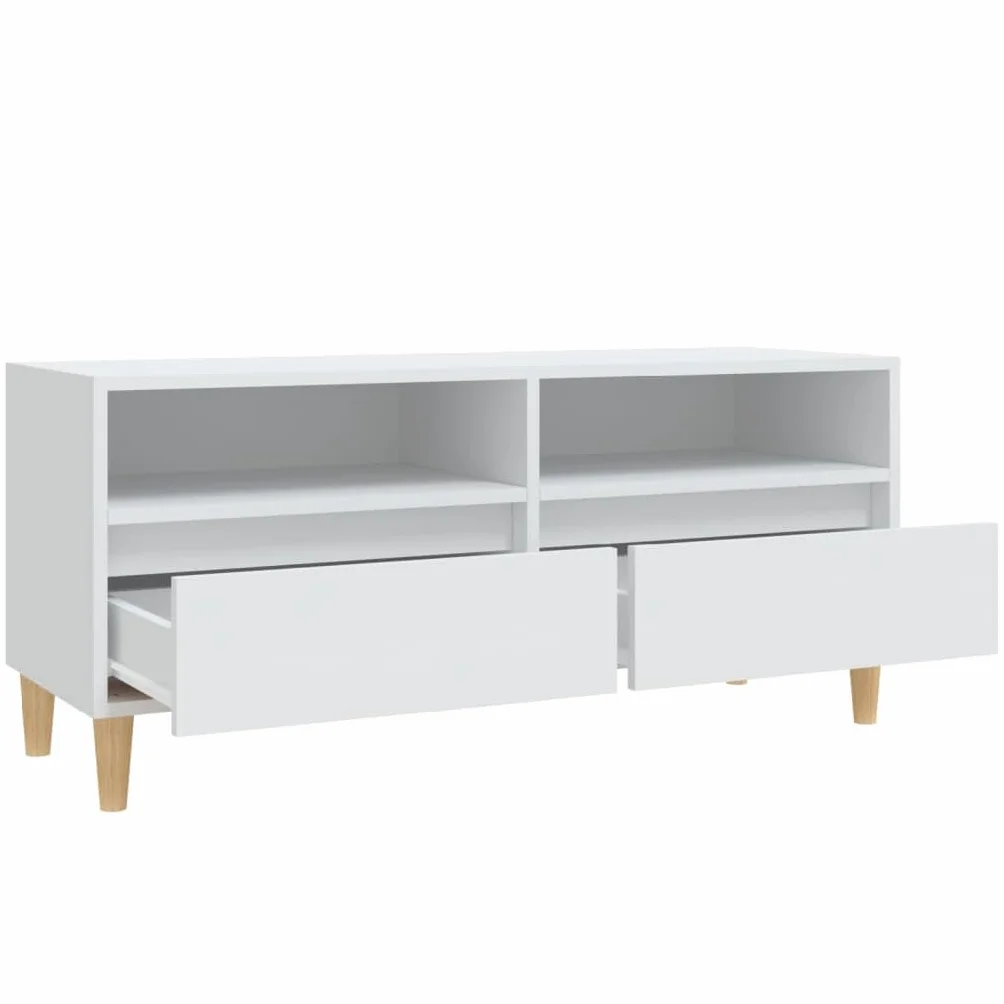 Szafka TV, biała, 100 x 34,5 x 44,5 cm, materiał drewnopochodny, konsola medialna do salonu, stabilna podstawka pod telewizor, centrum rozrywki