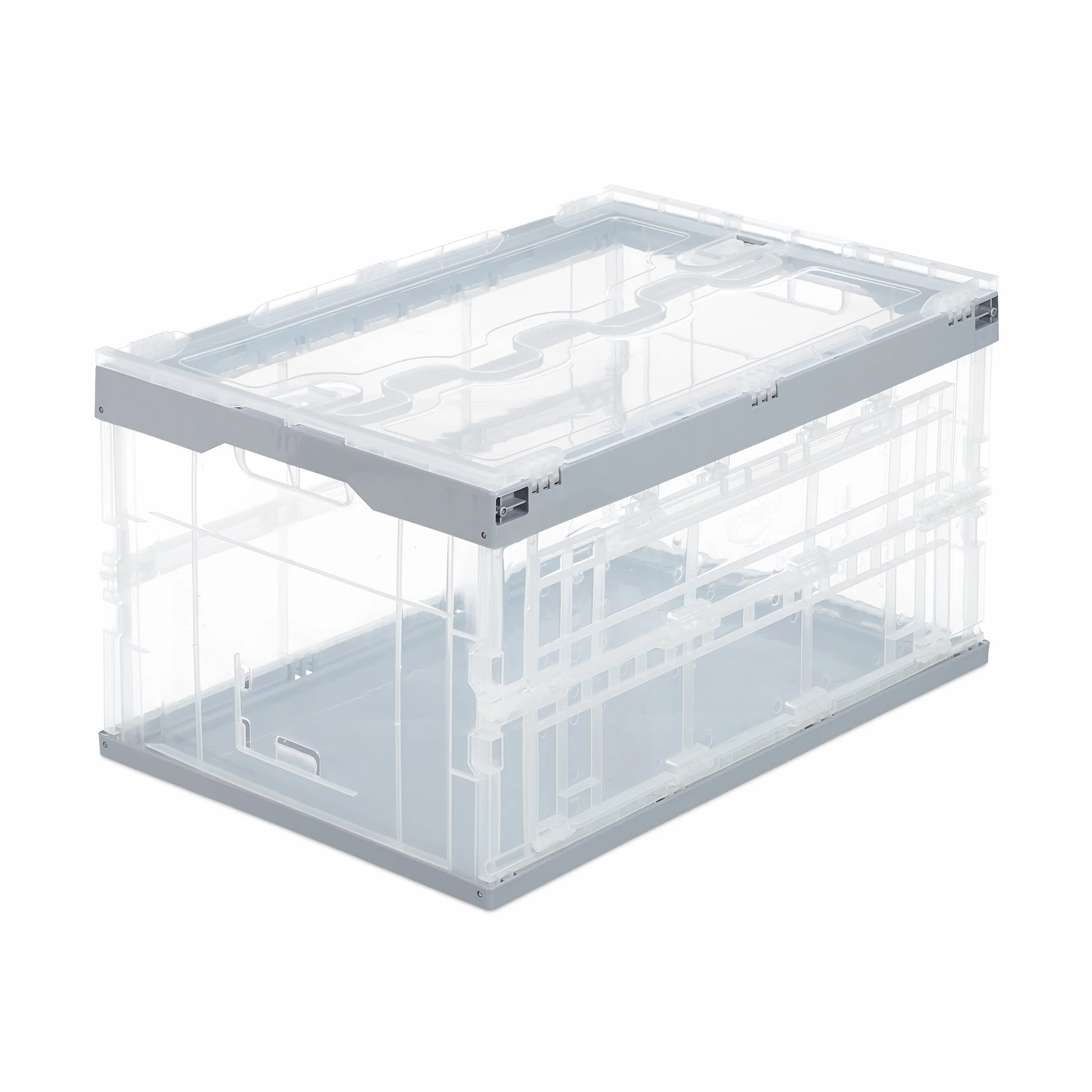 4 x profesjonalne pudełko transportowe, stabilne, przemysłowe, wysokiej jakości tworzywo sztuczne, 60 l, składane pudełko HBT 31,5 x 59,5 x 39,5 cm, szare