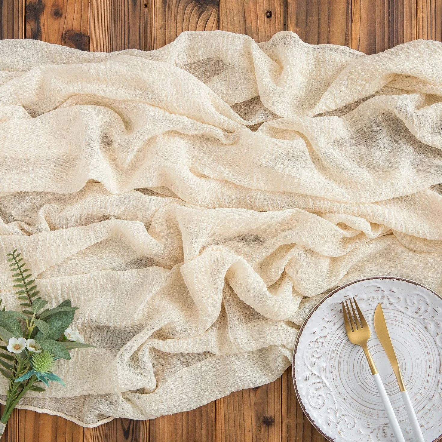 AOKSUNOVA Bieżnik Muślin Zielona Tkanina Dekoracyjna Gaza Bieżnik Ręcznik Kuchenny Jabłko Zielony 3m x 80cm