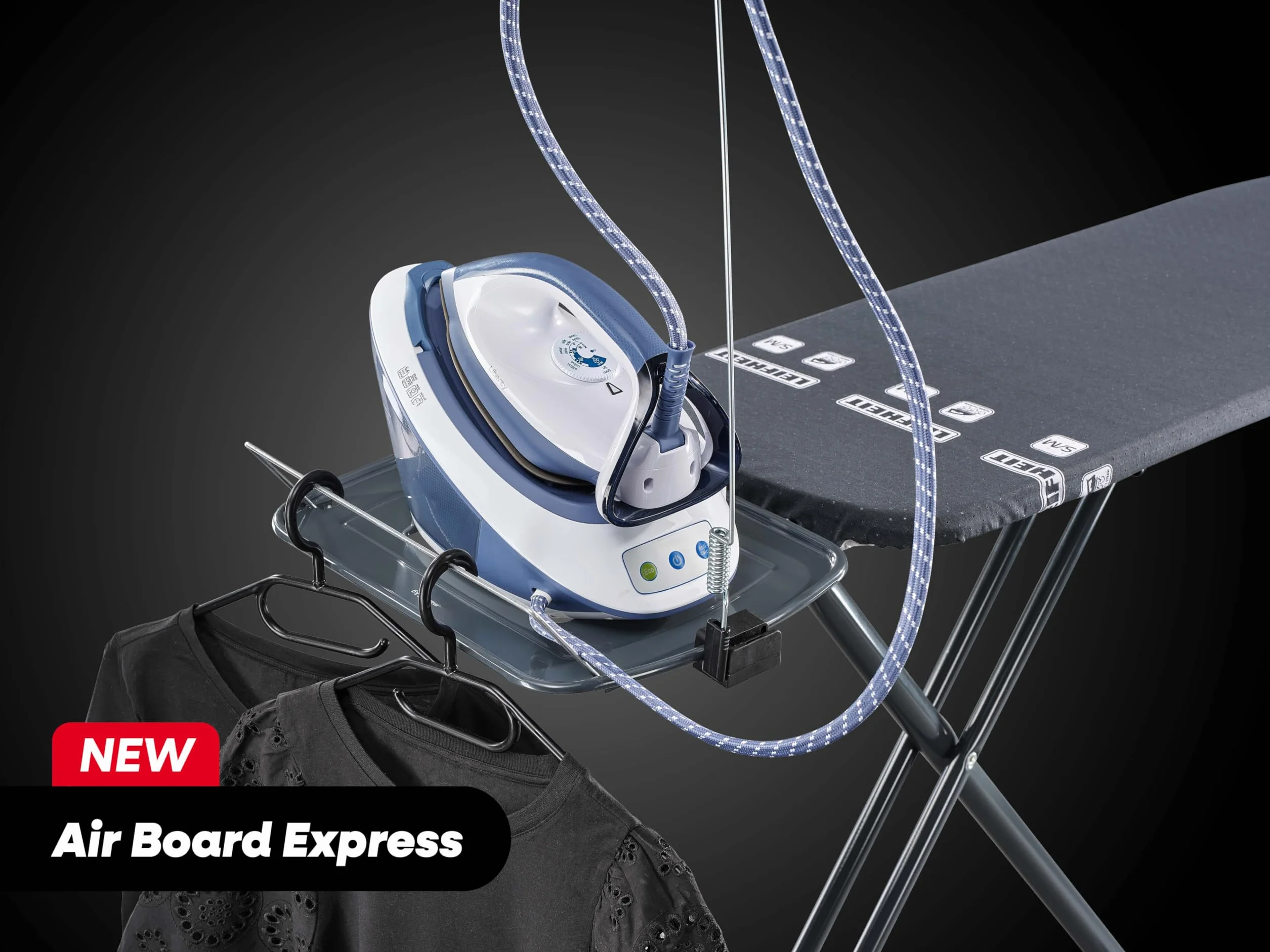 Leifheit Air Board Express M Black, stylowa deska do prasowania o wymiarach 120x38 cm, odpowiednia do stacji parowych, regulowana pod względem wysokości i zajmująca mało miejsca podczas przechowywania
