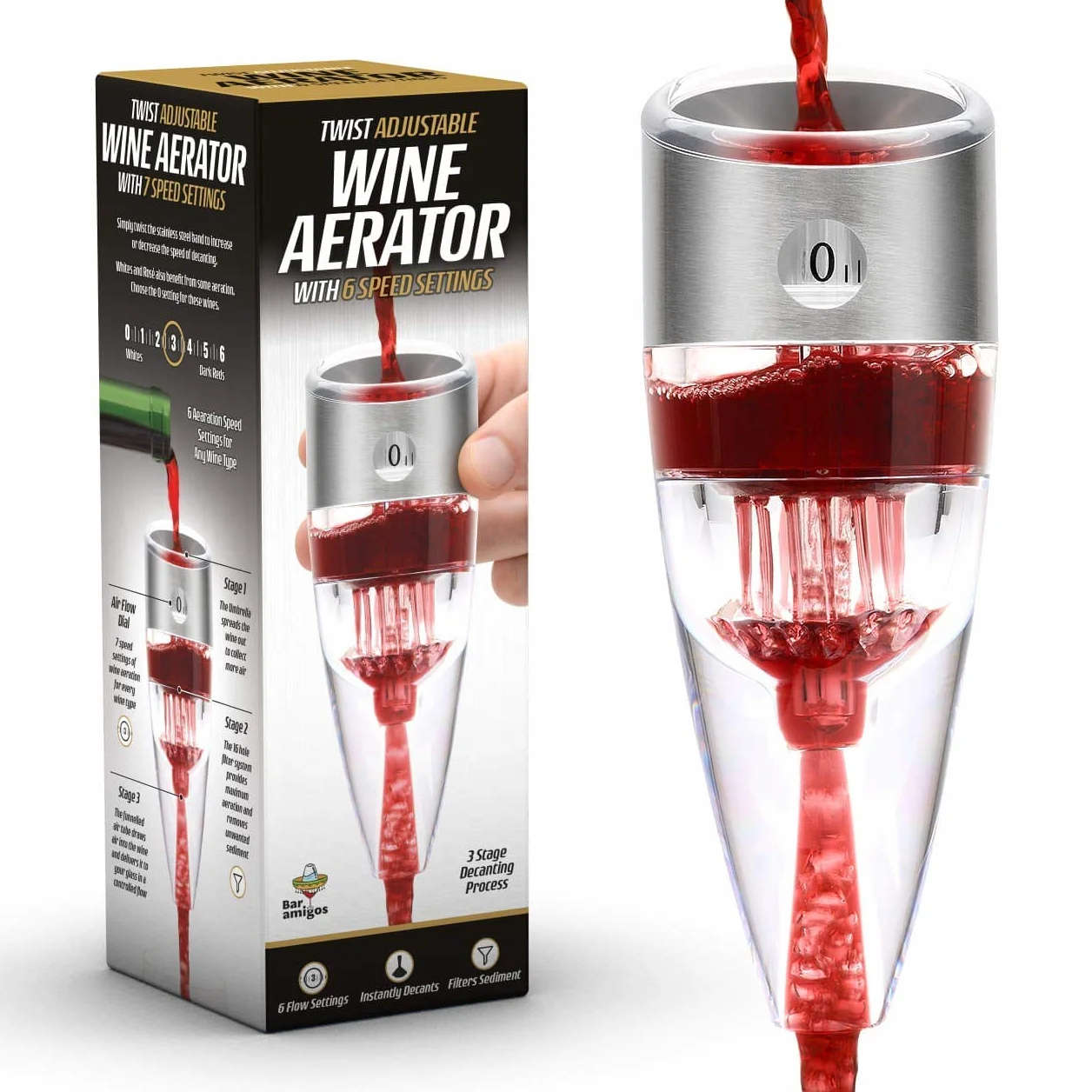 CKB Ltd® TWIST Regulowany aerator do wina - potrójny aerator do wina z sześcioma ustawieniami prędkości - Używany przez miłośników dobrego wina Eksperci Sommelierzy i restauracji na całym świecie