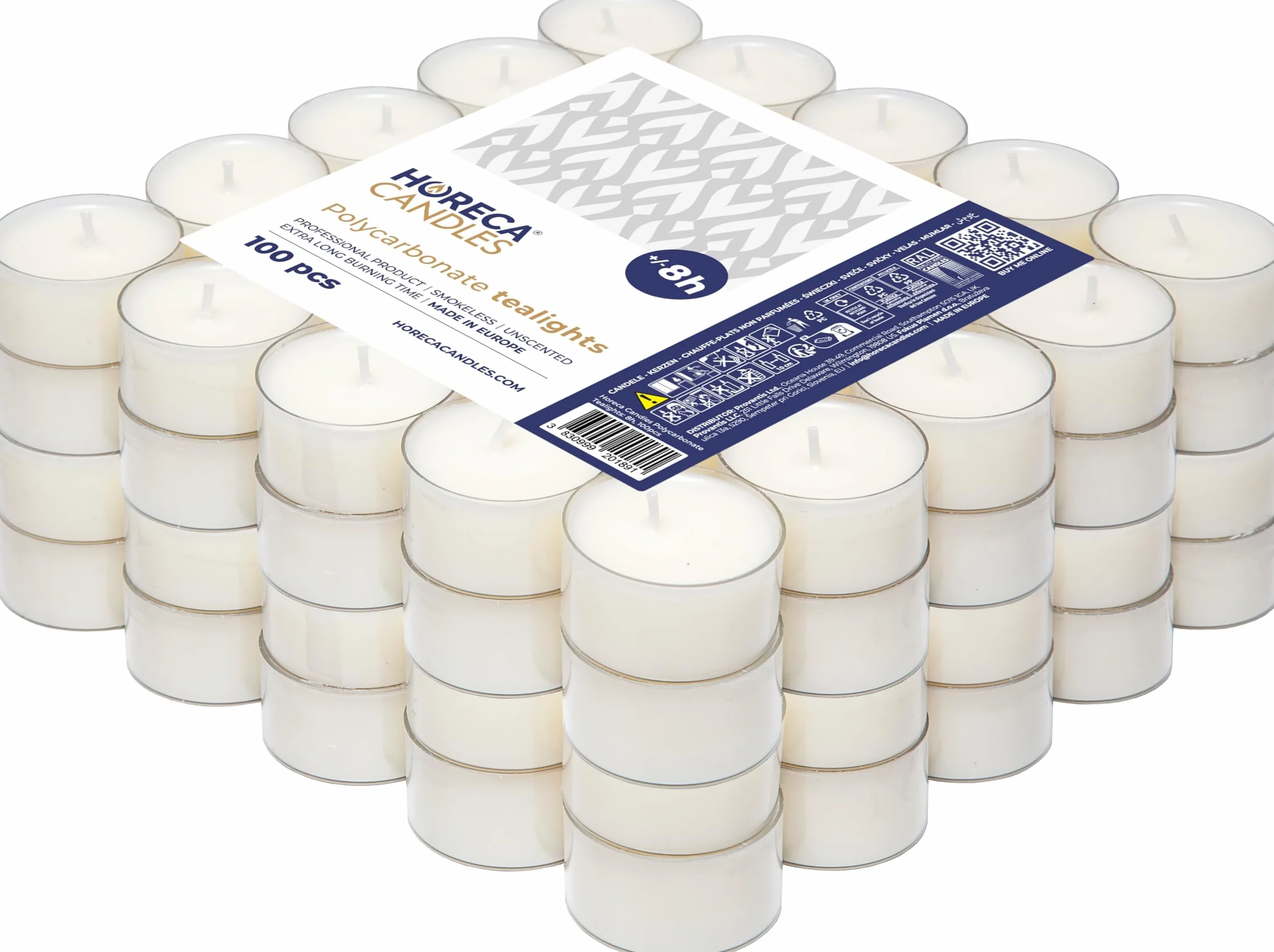 HORECA CANDLES - świeczki do podgrzewania w przezroczystym kubku, 100 sztuk - 8 godzin czasu palenia - świece z białego wosku - bezdymne, bezkropelkowe, bezzapachowe świece masowe
