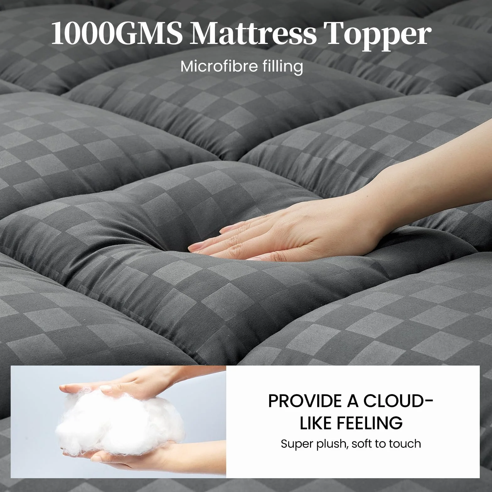 Materac wierzchni 140 x 200 cm, oddychający ochraniacz na materac z mikrofibry, 1000 g/m2, hipoalergiczny materac z elastycznymi paskami, szary