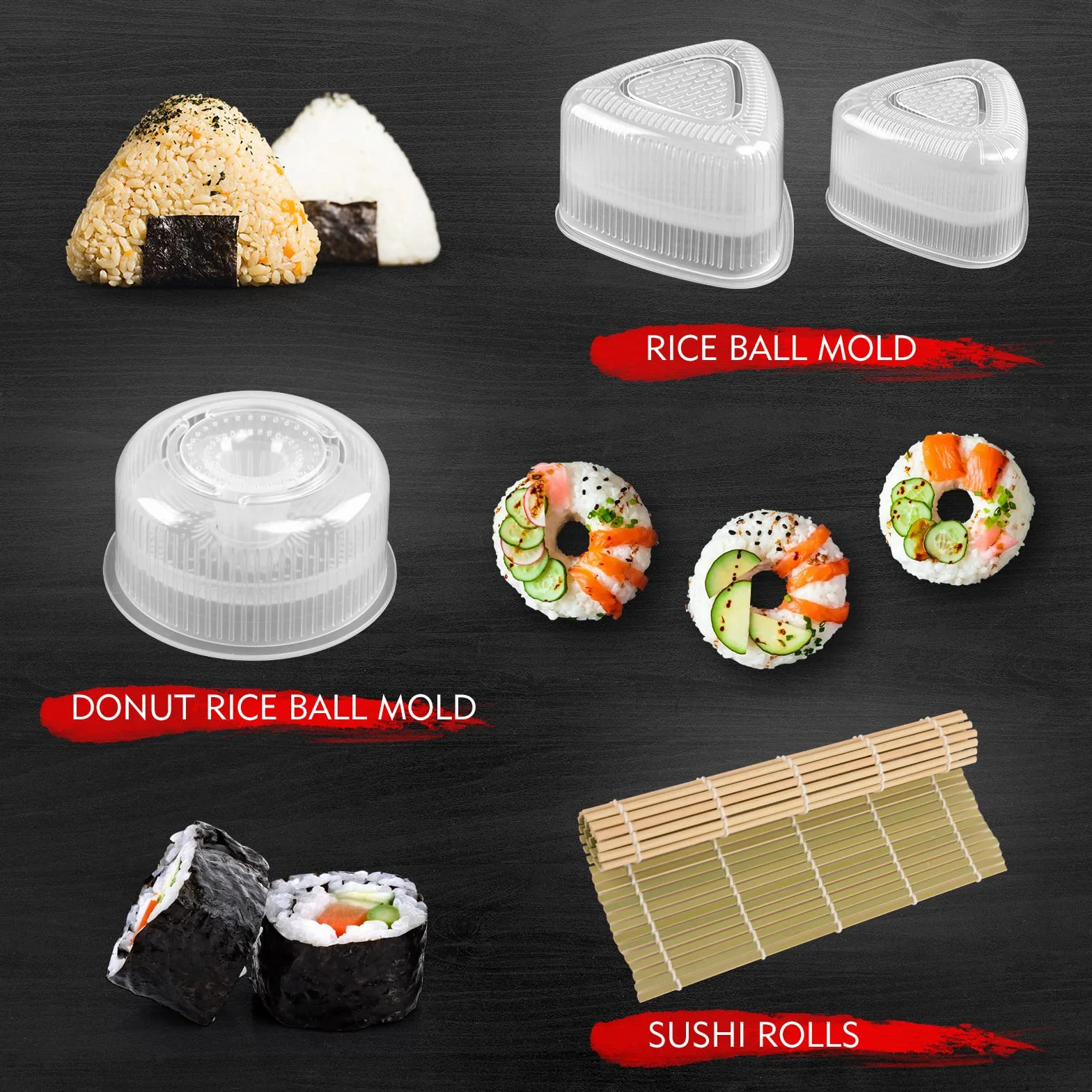 Zestaw do Robienia Sushi, 20 Elementów, Dla Początkujących, Samodzielnego Wykonania, Z Widelcem, Nożem, Matą do Rolkowania, Pałeczkami, Kompletny (Czarny)
