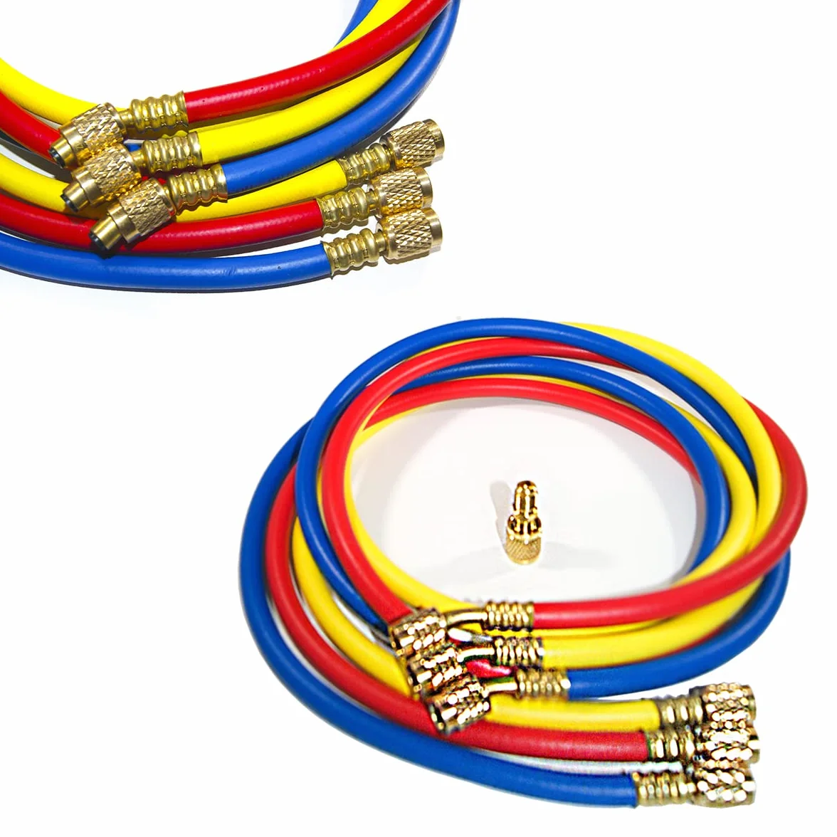 GOLDMAN SERVICE | Zestaw 3 węży do ładowania czynnika chłodniczego AC + adapter. Kompatybilny z systemami Universal Car lub Split Air Conditioning. Długość 150cm, 60 cale