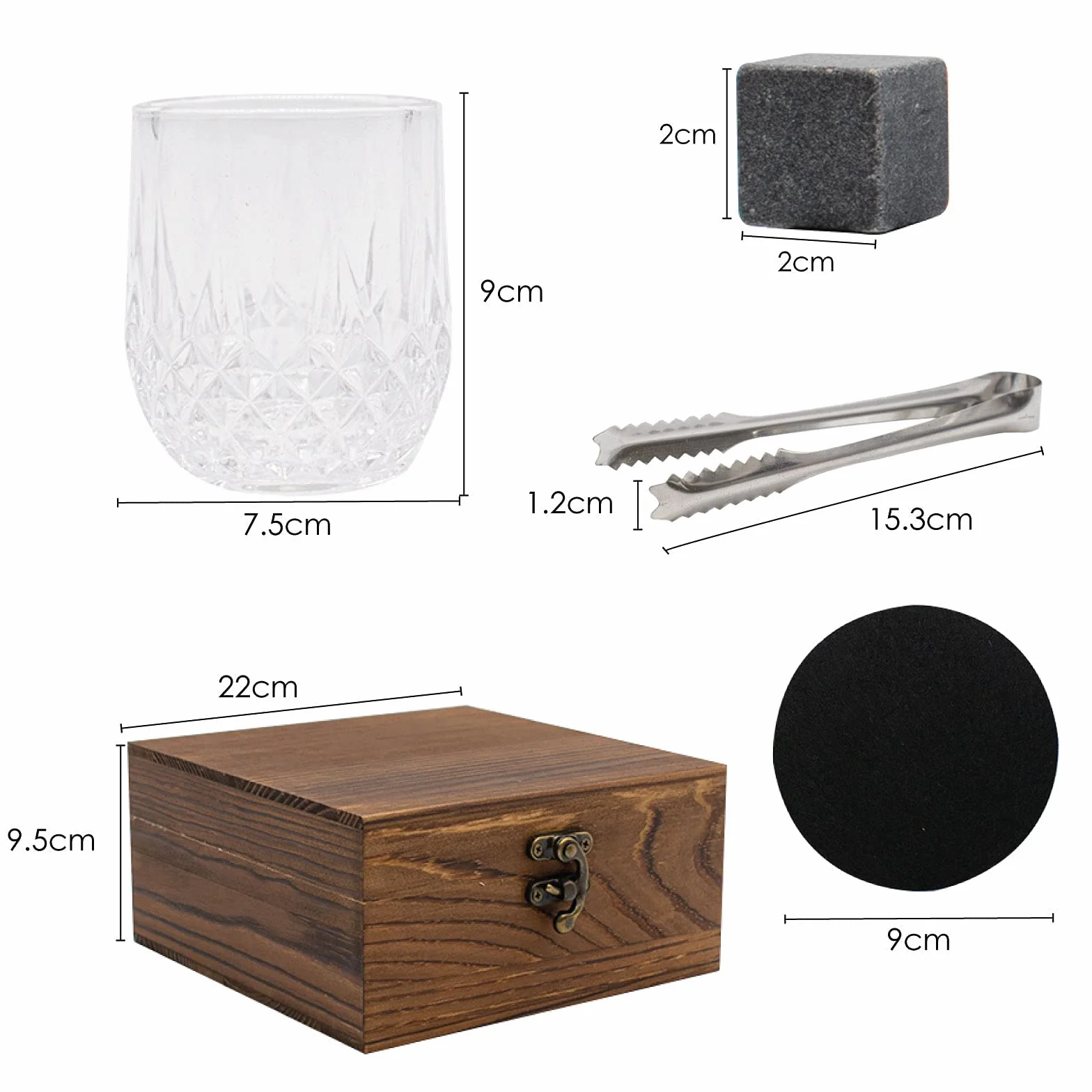 TRIXES Pudełko prezentowe na szklankami do whisky, do degustacji szkockiej, kamienie do whisky i zestaw podstawek, zestaw upominkowy, na napoje alkoholowe, idealny prezent na Dzień Ojca