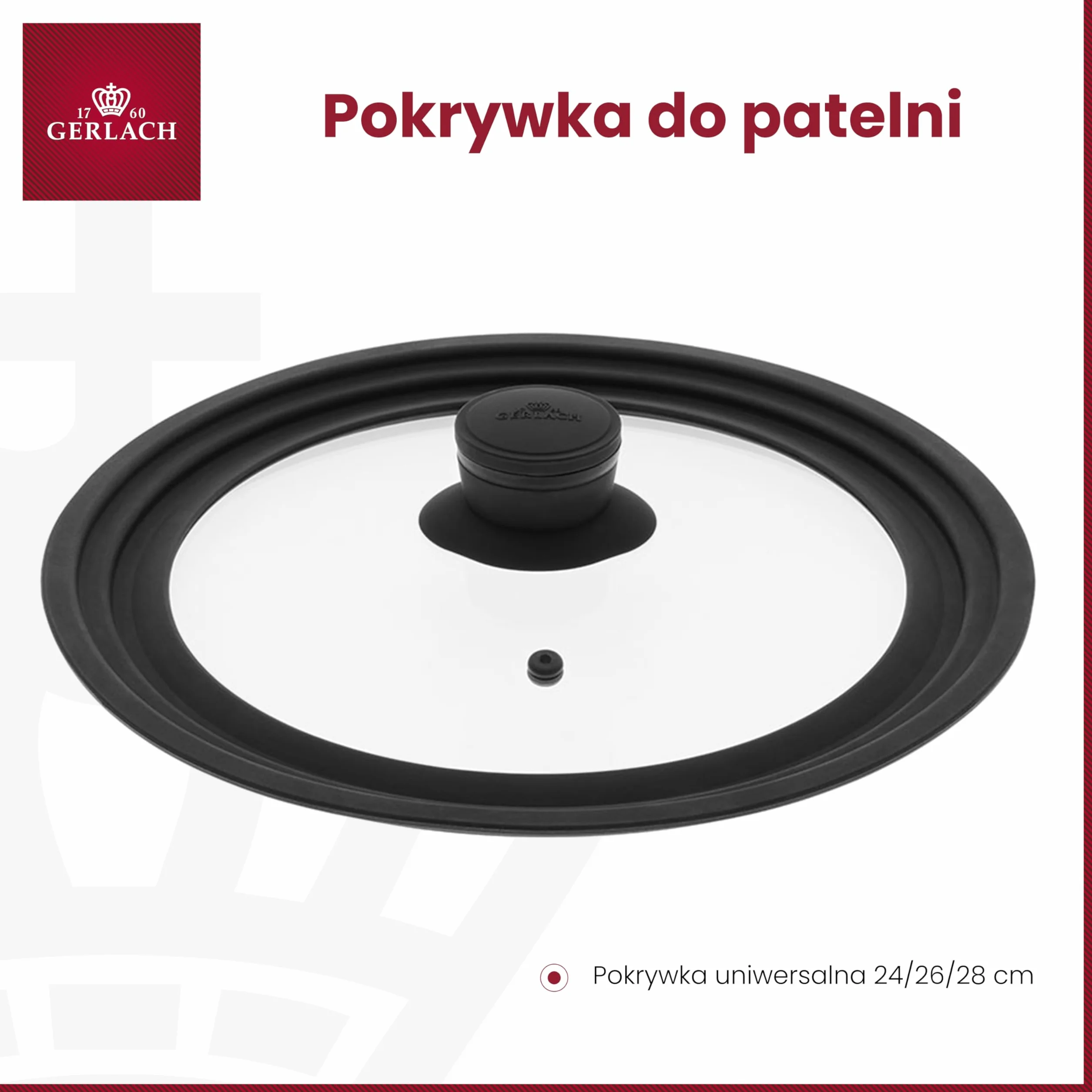 Gerlach Smart Uniwersalna Pokrywka do Garnka i Patelni 24 cm 26 cm 28 cm Szklana