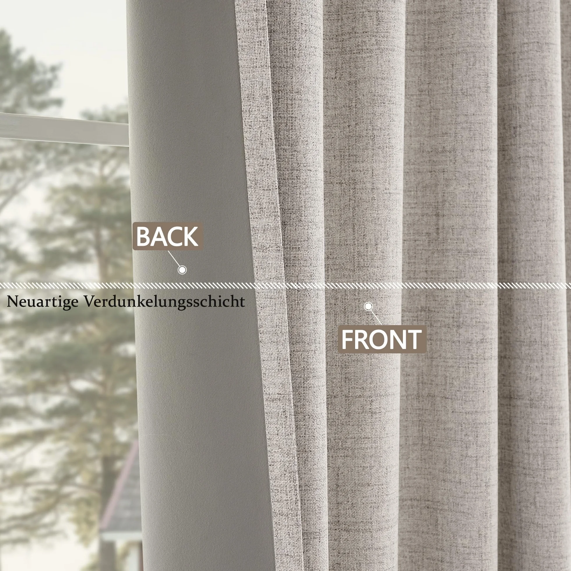 CUCRAF Zasłona w 100% nieprzezroczysta, lniana zasłona na przelotkach, zaciemniająca, szaro-biała, wys. 229 x szer. 167 cm, zestaw 2 sztuk, termiczna ochrona przed zimnem, izolacja akustyczna, do