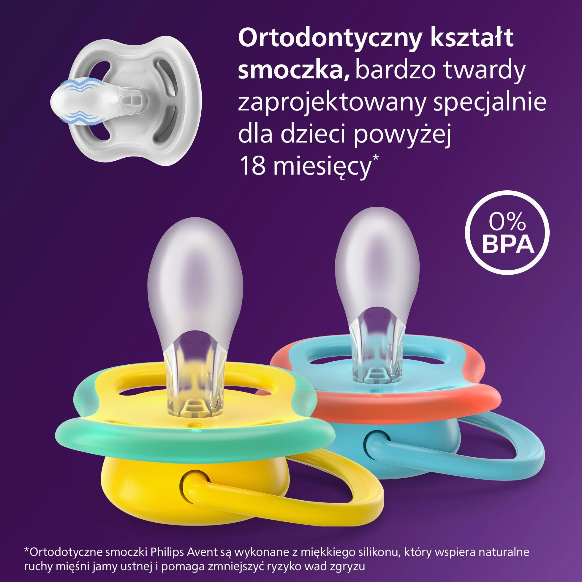 Philips Avent Ultra Air Smoczki Day & Night — ortodontyczny smoczek dla dzieci w wieku ponad 18 miesięcy, wersja świecąca w ciemności, wyjątkowo sztywna symetryczna silikonowa końcówka, 4, SCF349/56