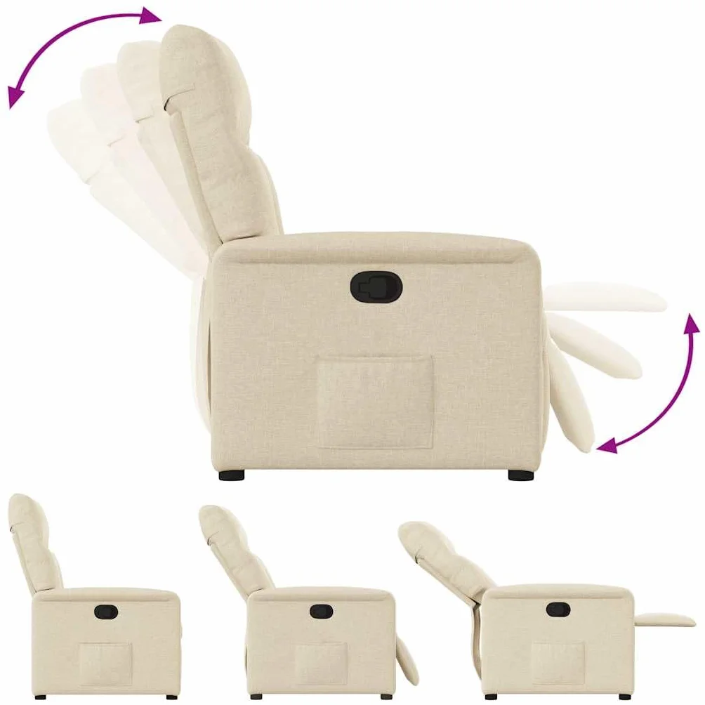 Fotel relaksacyjny w kolorze kremowym, z ręczną funkcją leżenia, regulowane oparcie do 135 stopni, drewniana rama metalowa, ergonomiczny, wygodny fotel do salonu, biura, kącik do czytania